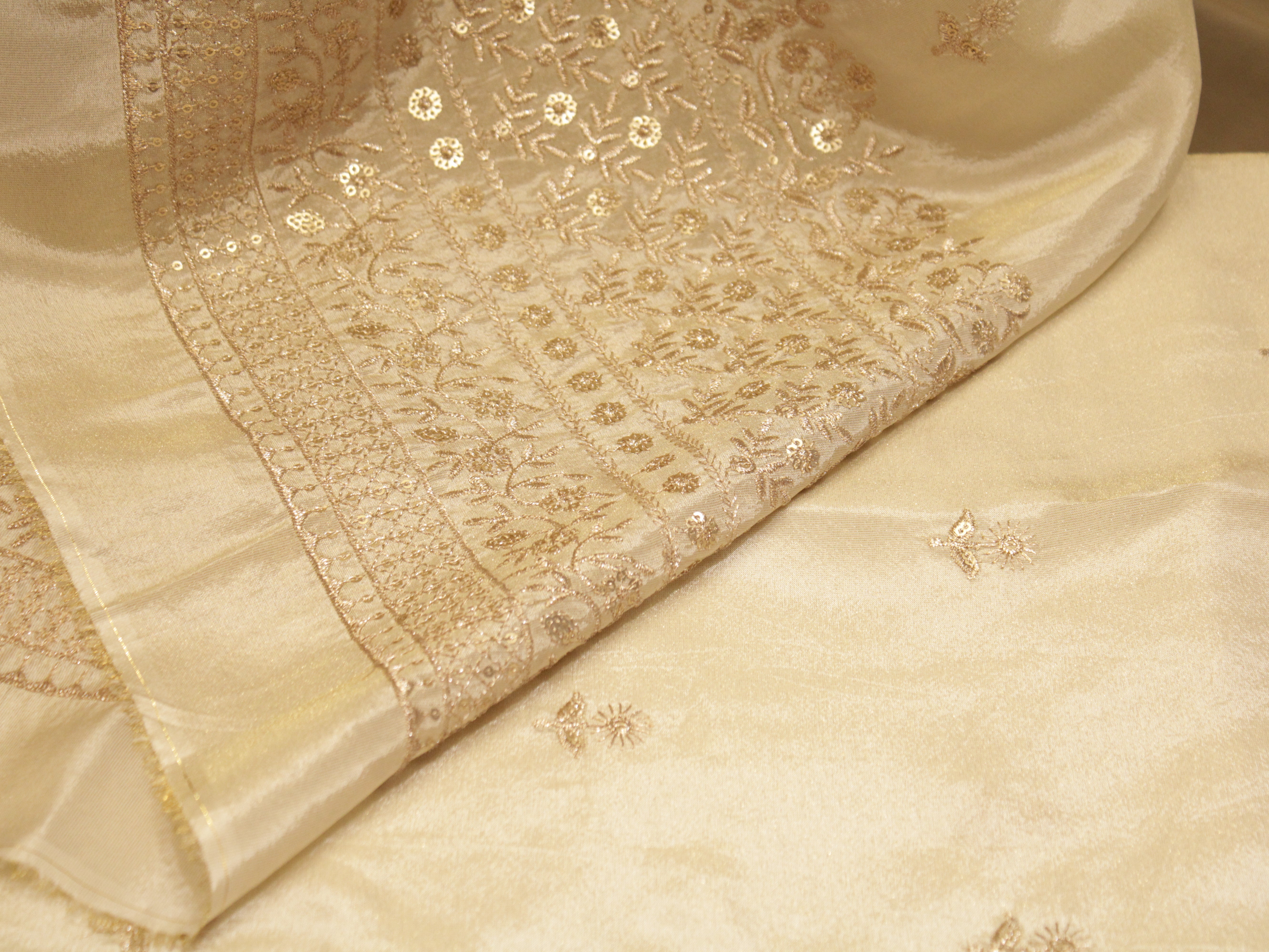 Premium Sequin Panel Work Tissue Fabric - Golden