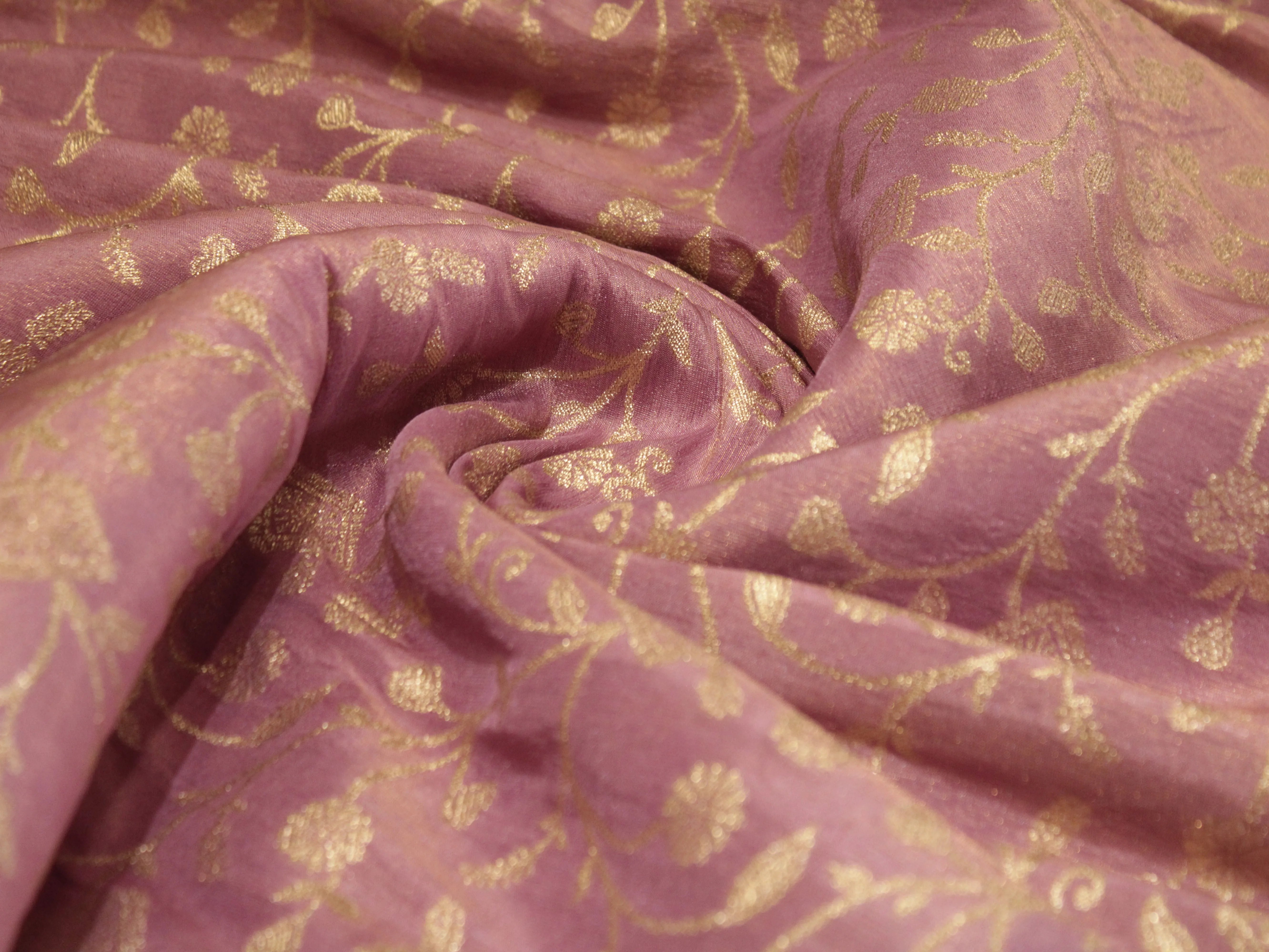 Premium Zari Jaal Woven Banarasi Tissue Fabric - Purple