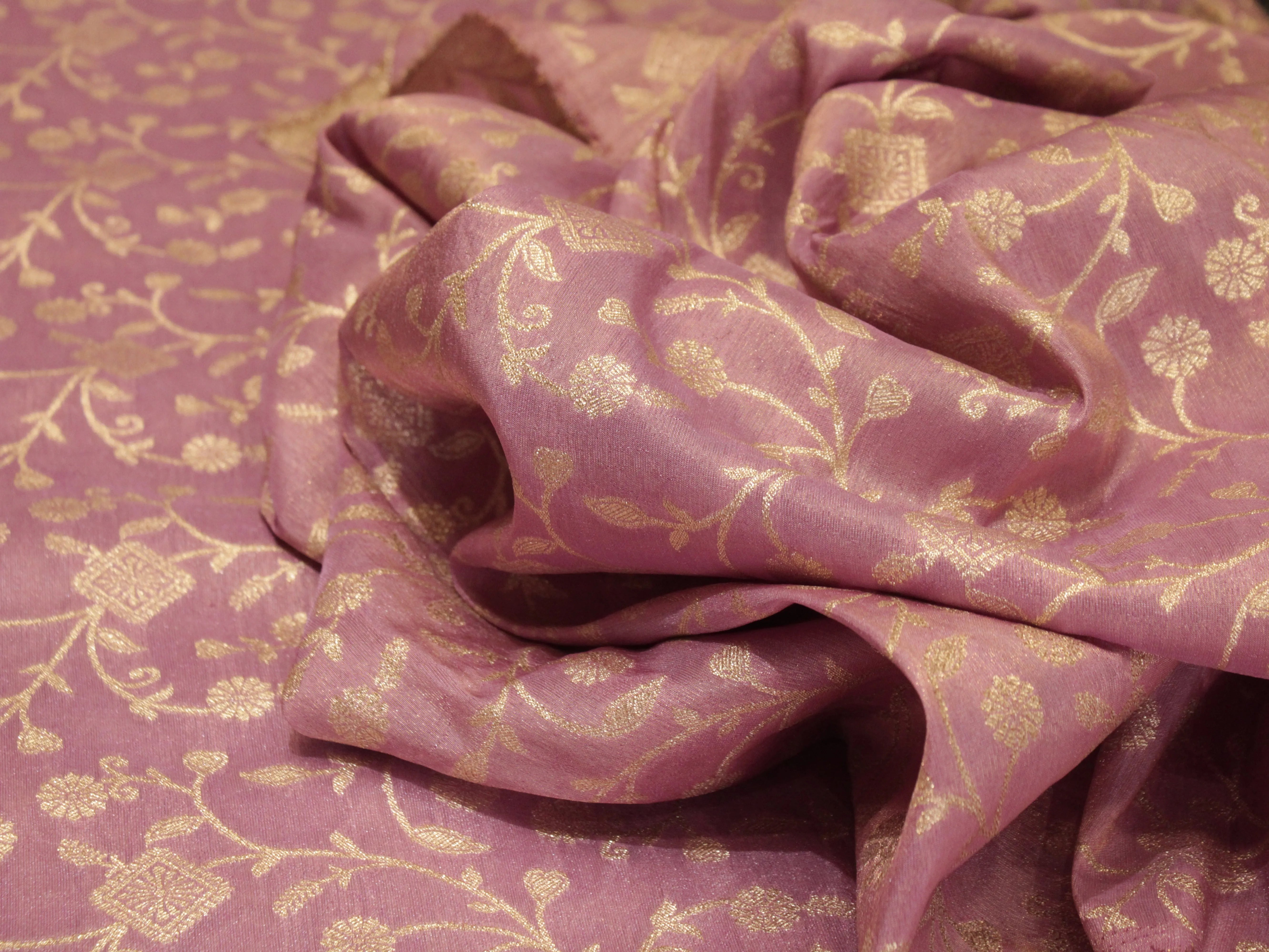 Premium Zari Jaal Woven Banarasi Tissue Fabric - Purple