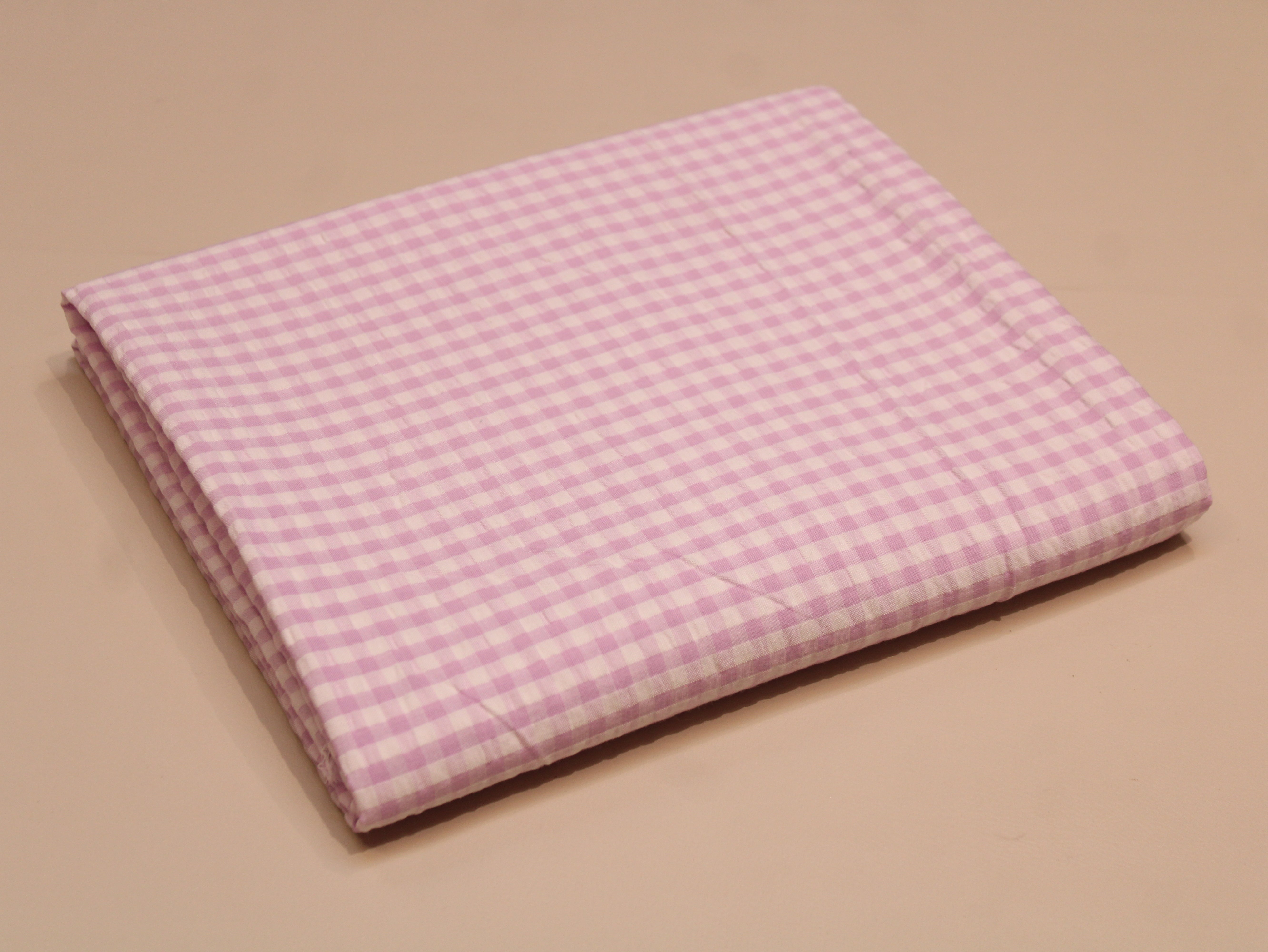 Pure Cotton Yarn Dyed Pale Mauve Seersucker Check Fabric 60 Inch | Premium Washed Quality Gingham