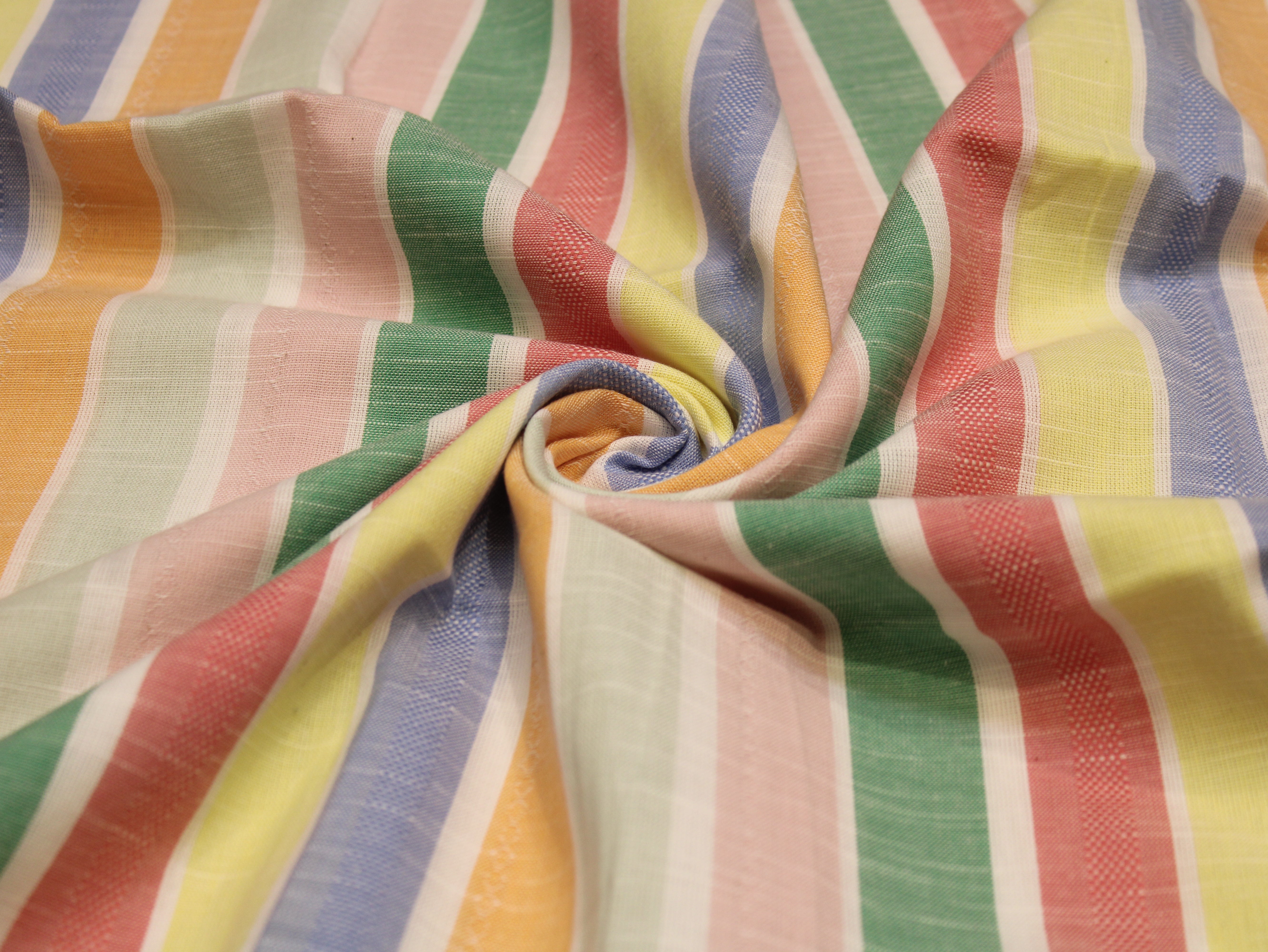 Pure Cotton All-Color Striped Washed Fabric 60 Inch | Rainbow Multi-Stripe Handwoven
