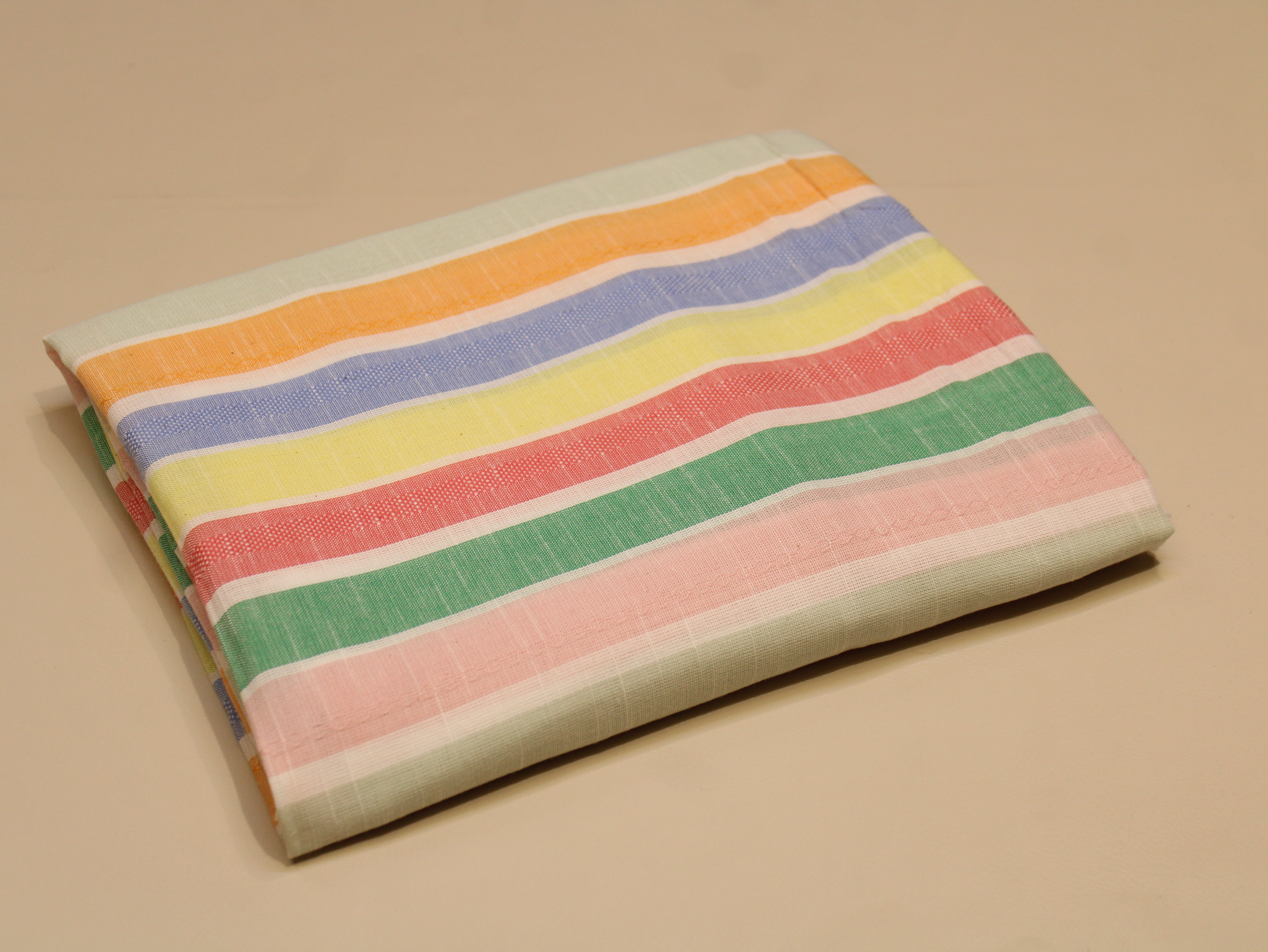 Pure Cotton All-Color Striped Washed Fabric 60 Inch | Rainbow Multi-Stripe Handwoven