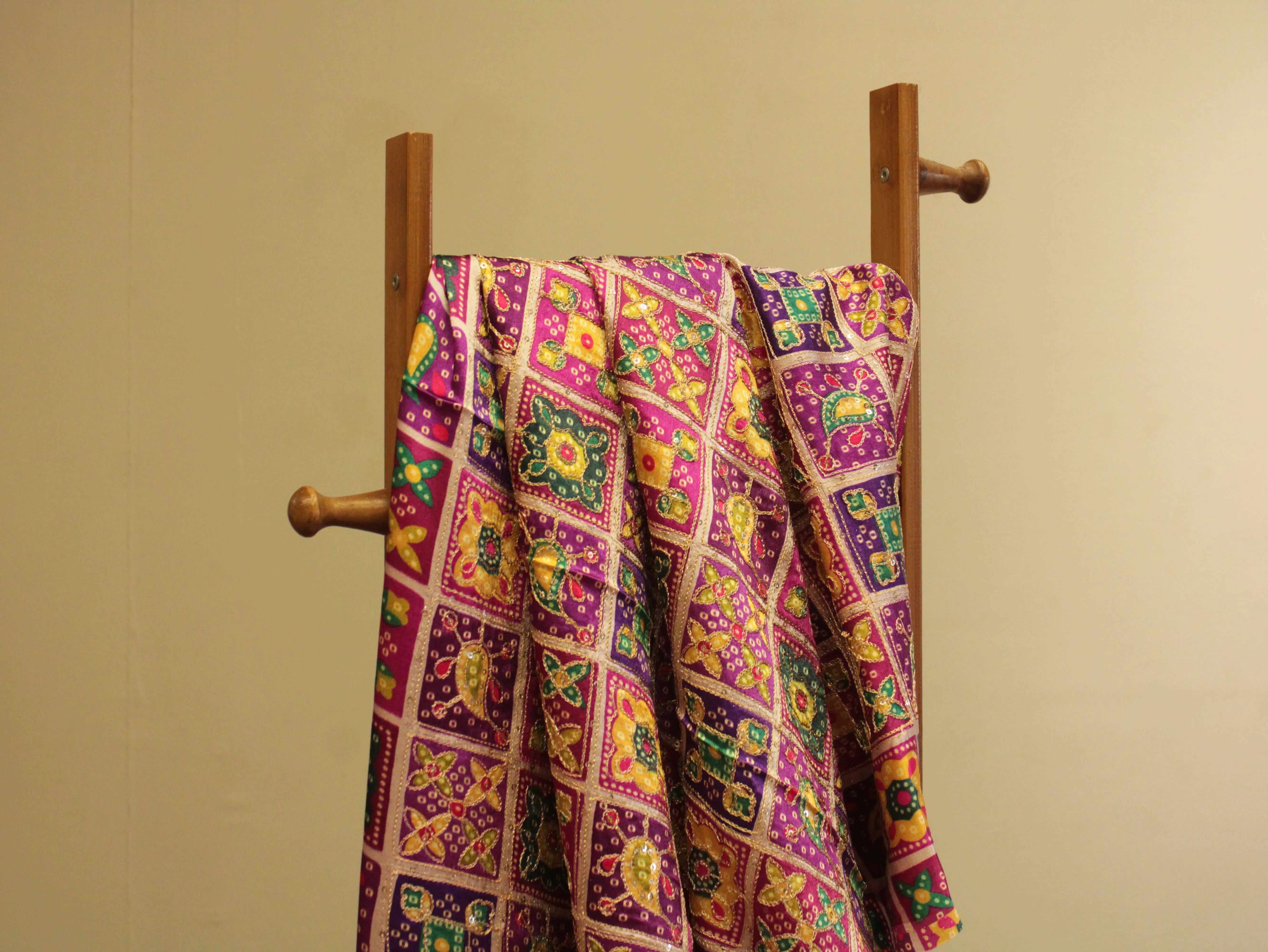 Gaji : Vintage Bandhani Position Work Fabric - Magenta