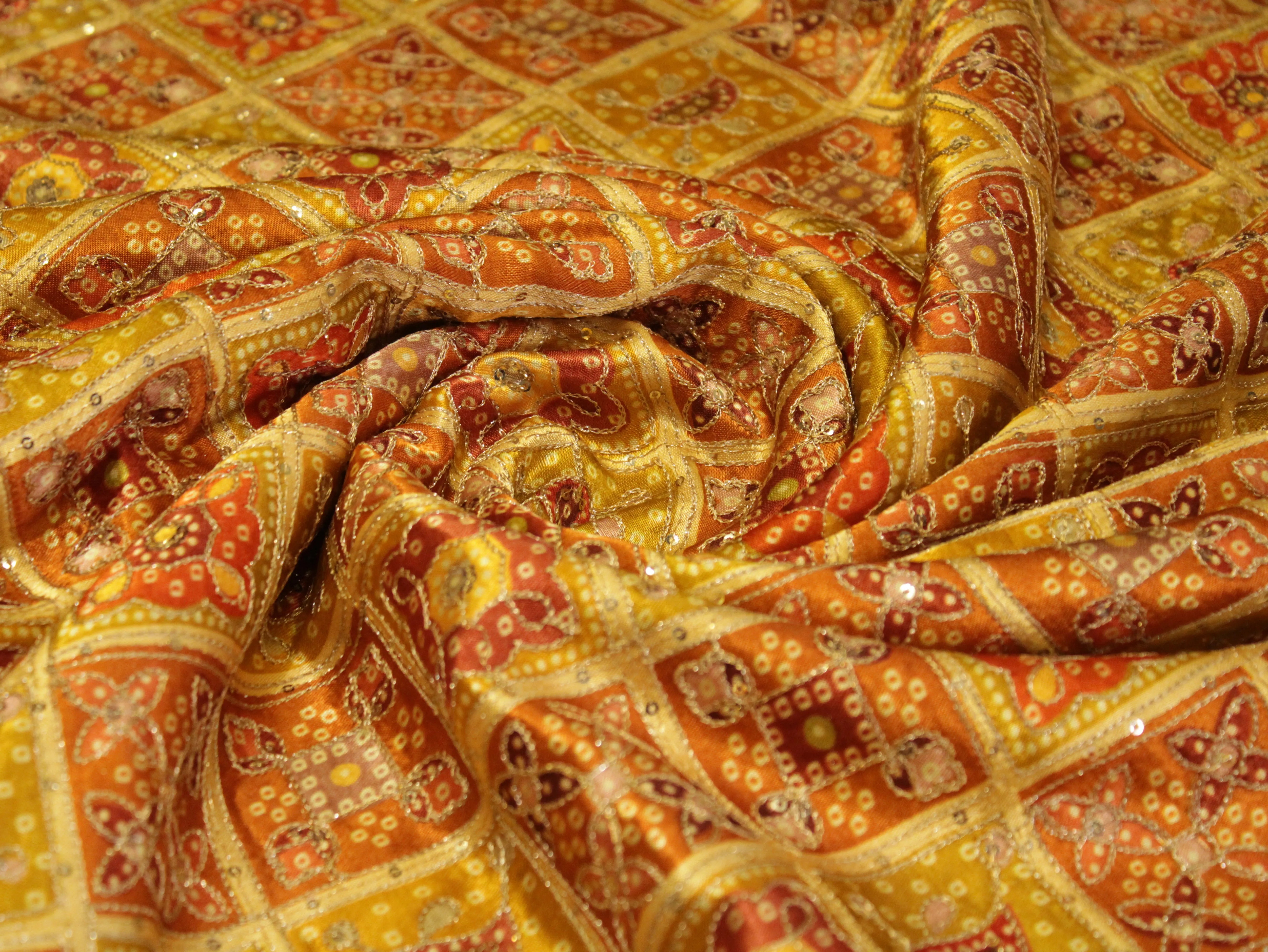 Gaji : Vintage Bandhani Position Work Fabric - Yellow