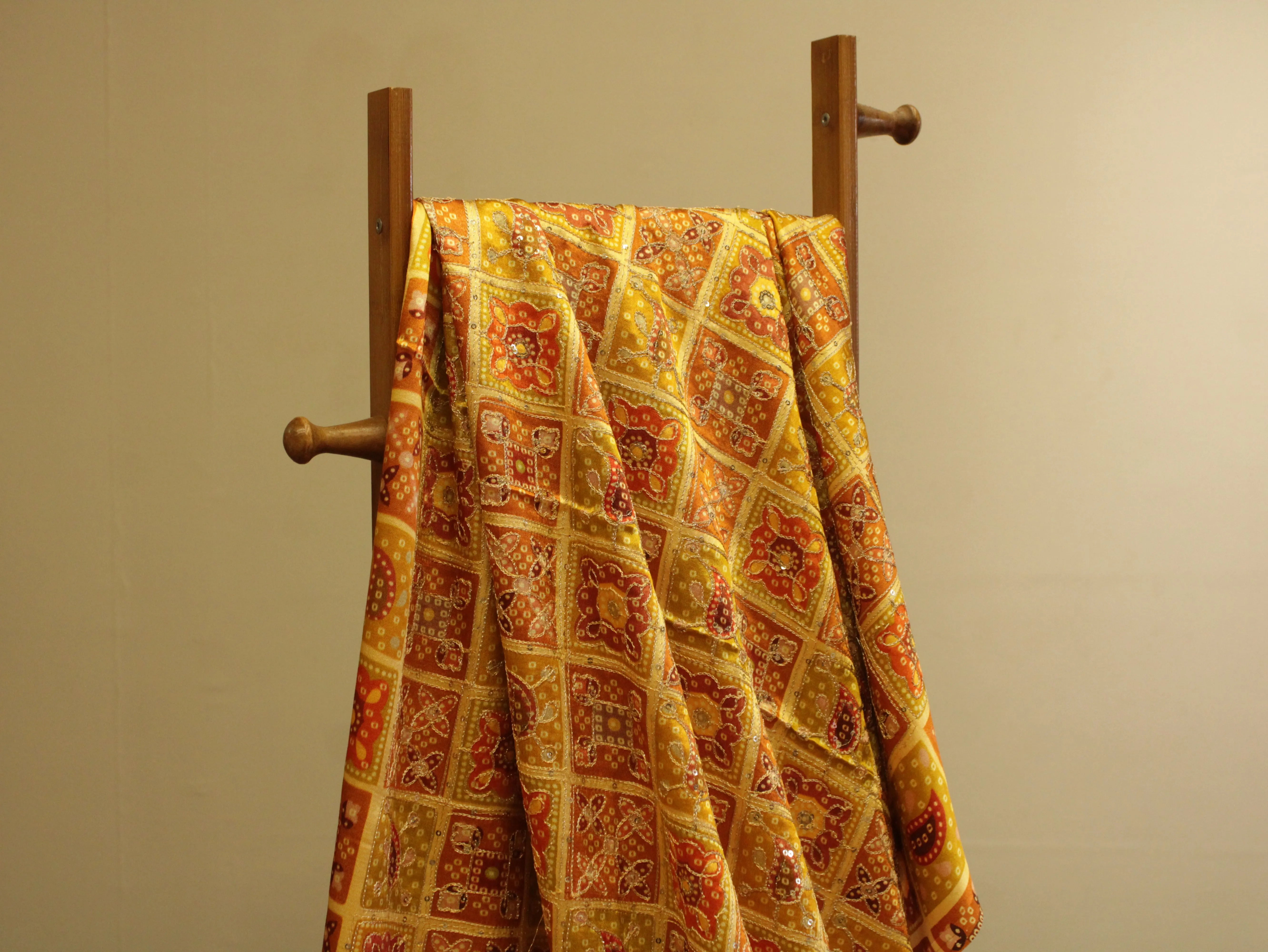 Gaji : Vintage Bandhani Position Work Fabric - Yellow