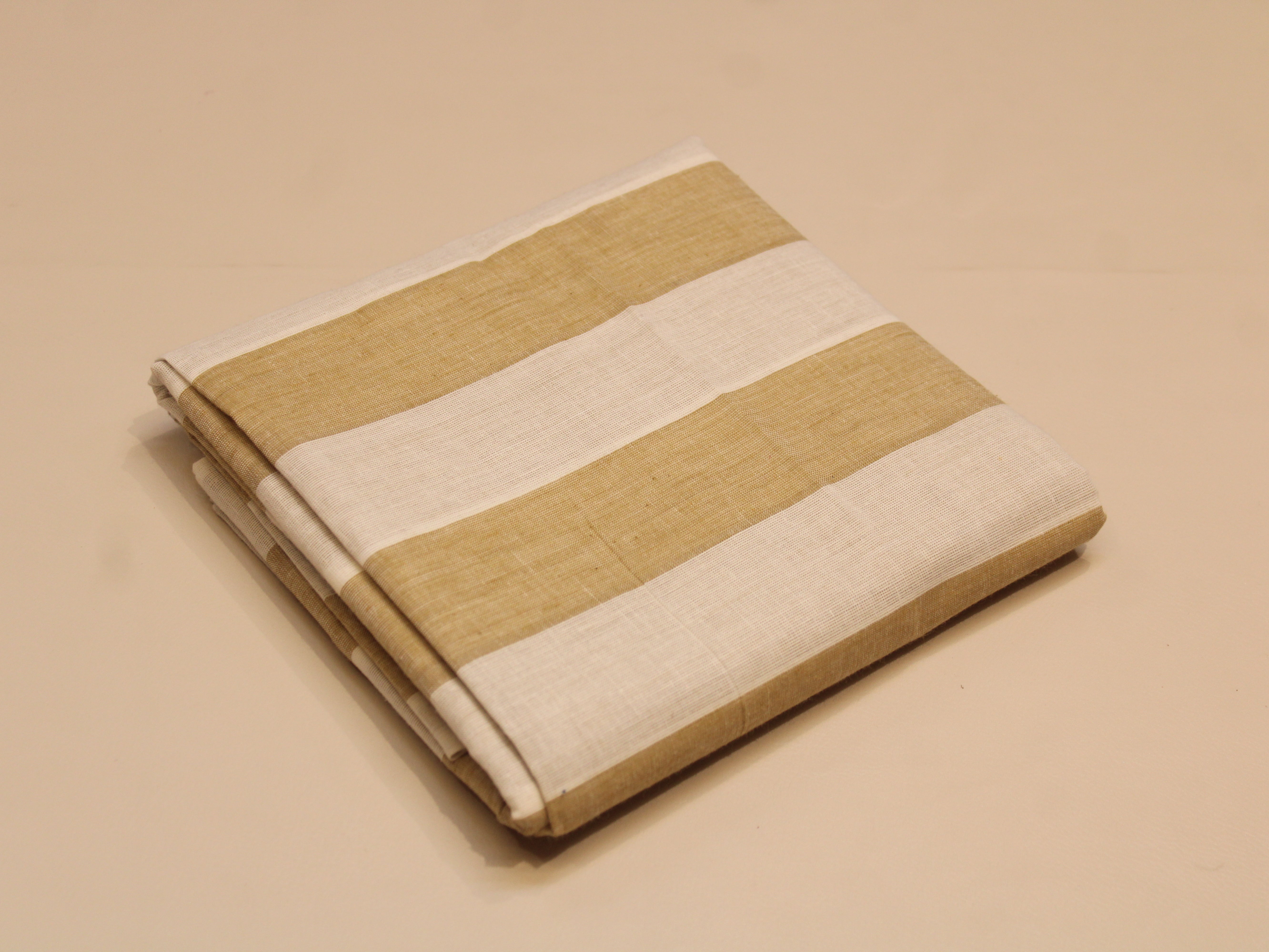 Pure Cotton Handloom Striped Fabric 44 Inch | Yarn-Dyed Wide Stripe Handwoven - Beige & White