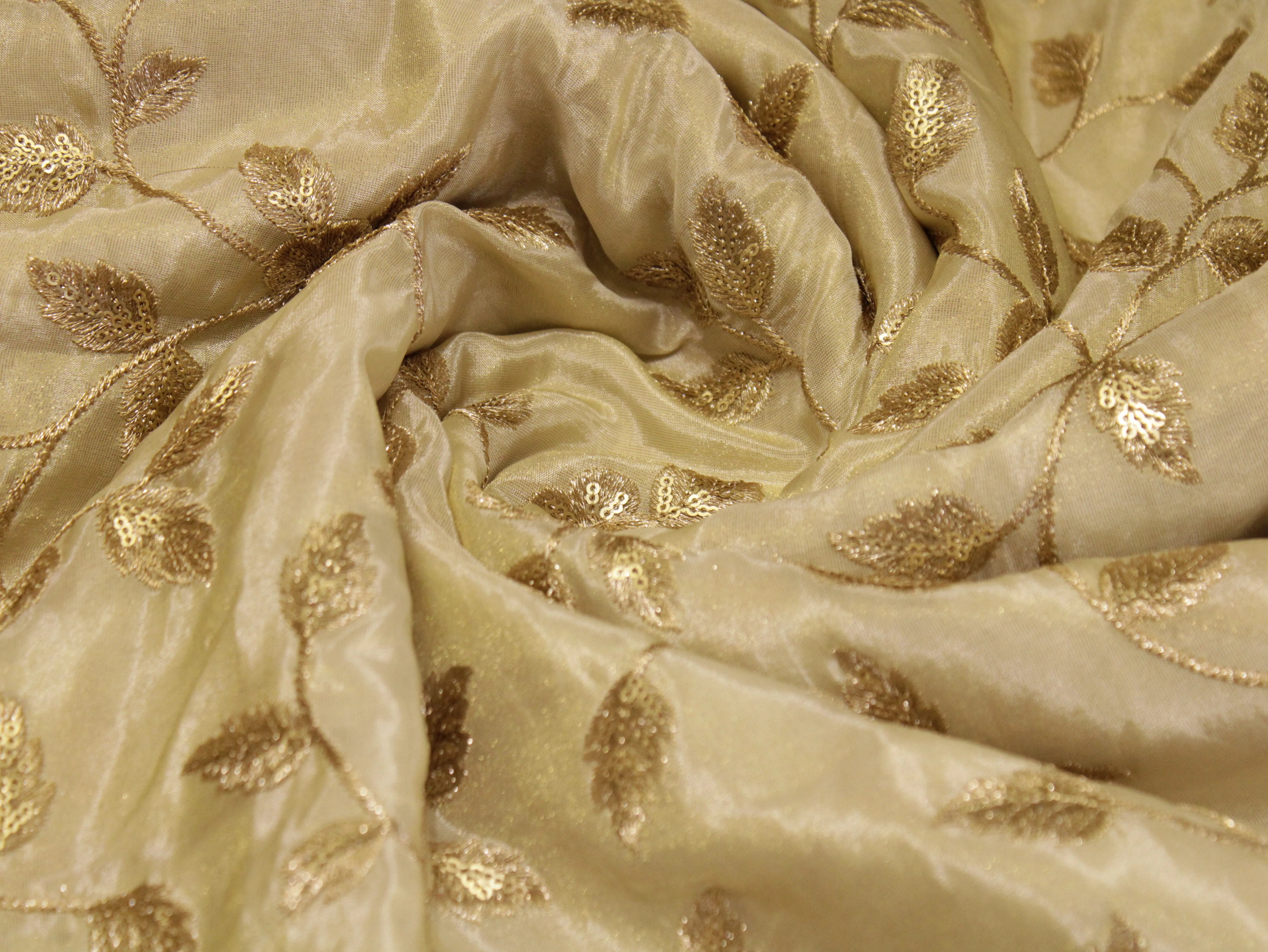 Premium Tissue Floral Zari Work Fabric - Ivory