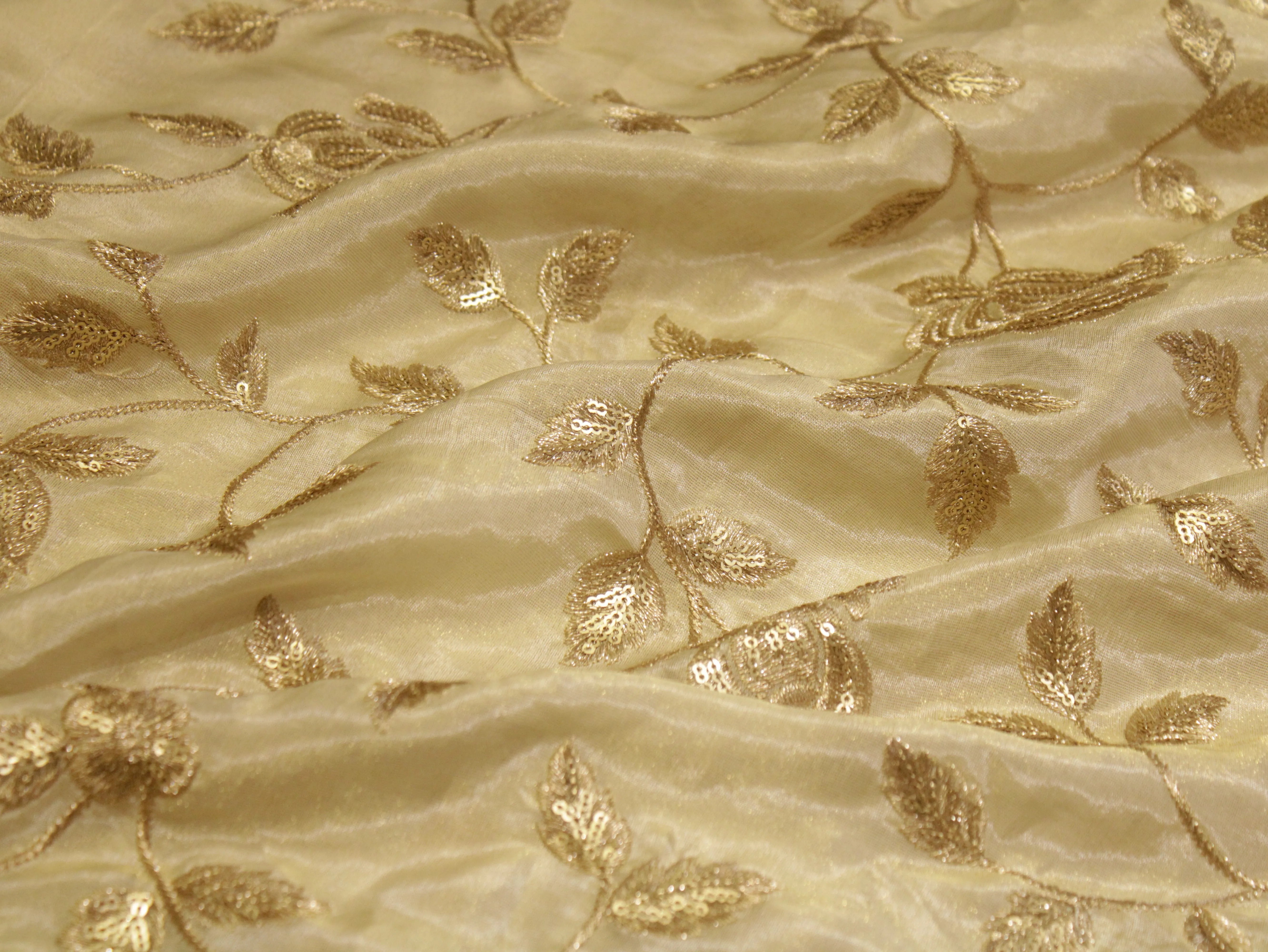 Premium Tissue Floral Zari Work Fabric - Ivory