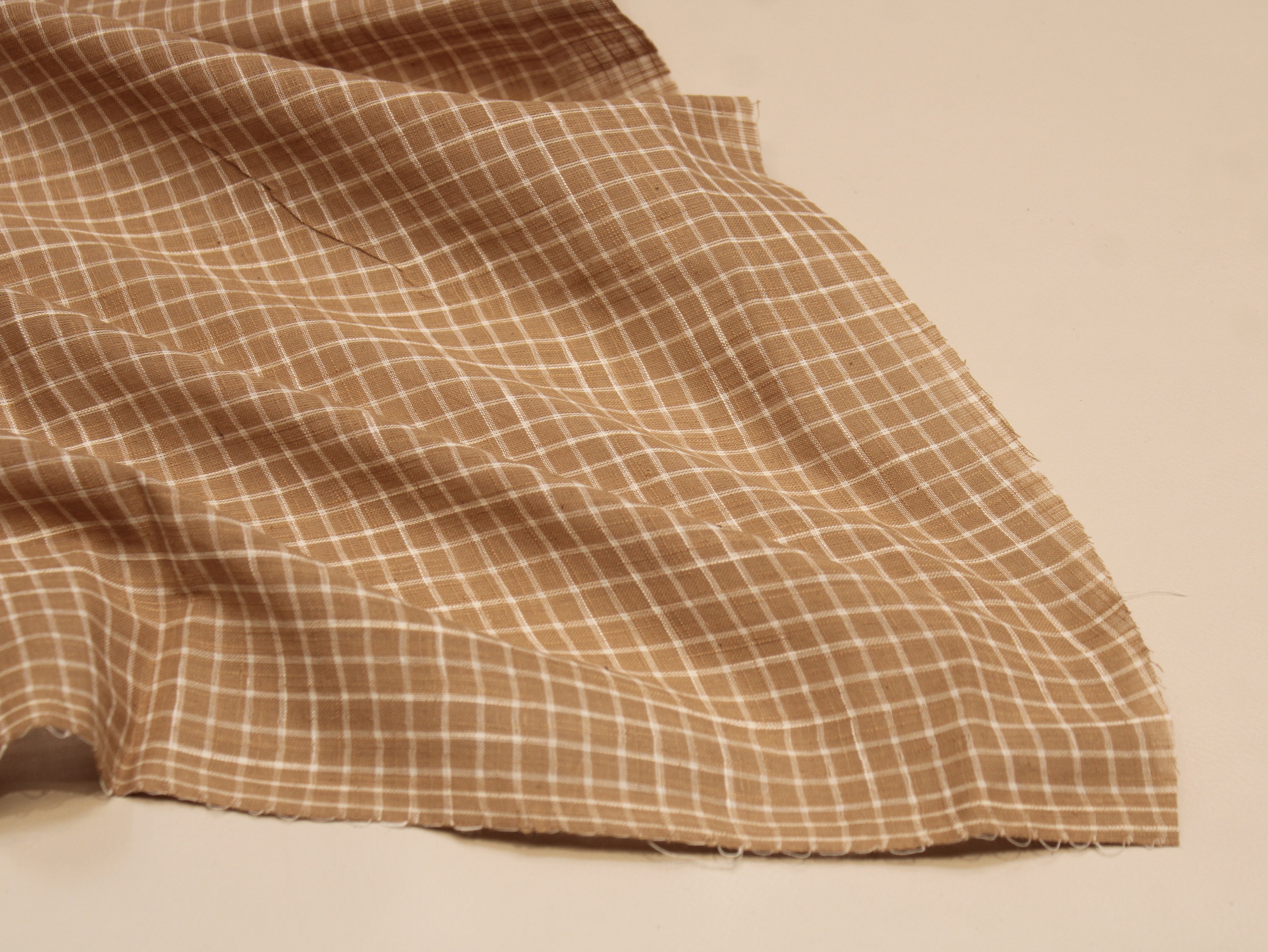 Pure Cotton Handloom Finish Non-Washed Yarn Dyed Check Fabric 44 Inch | Tan & Cream Gingham