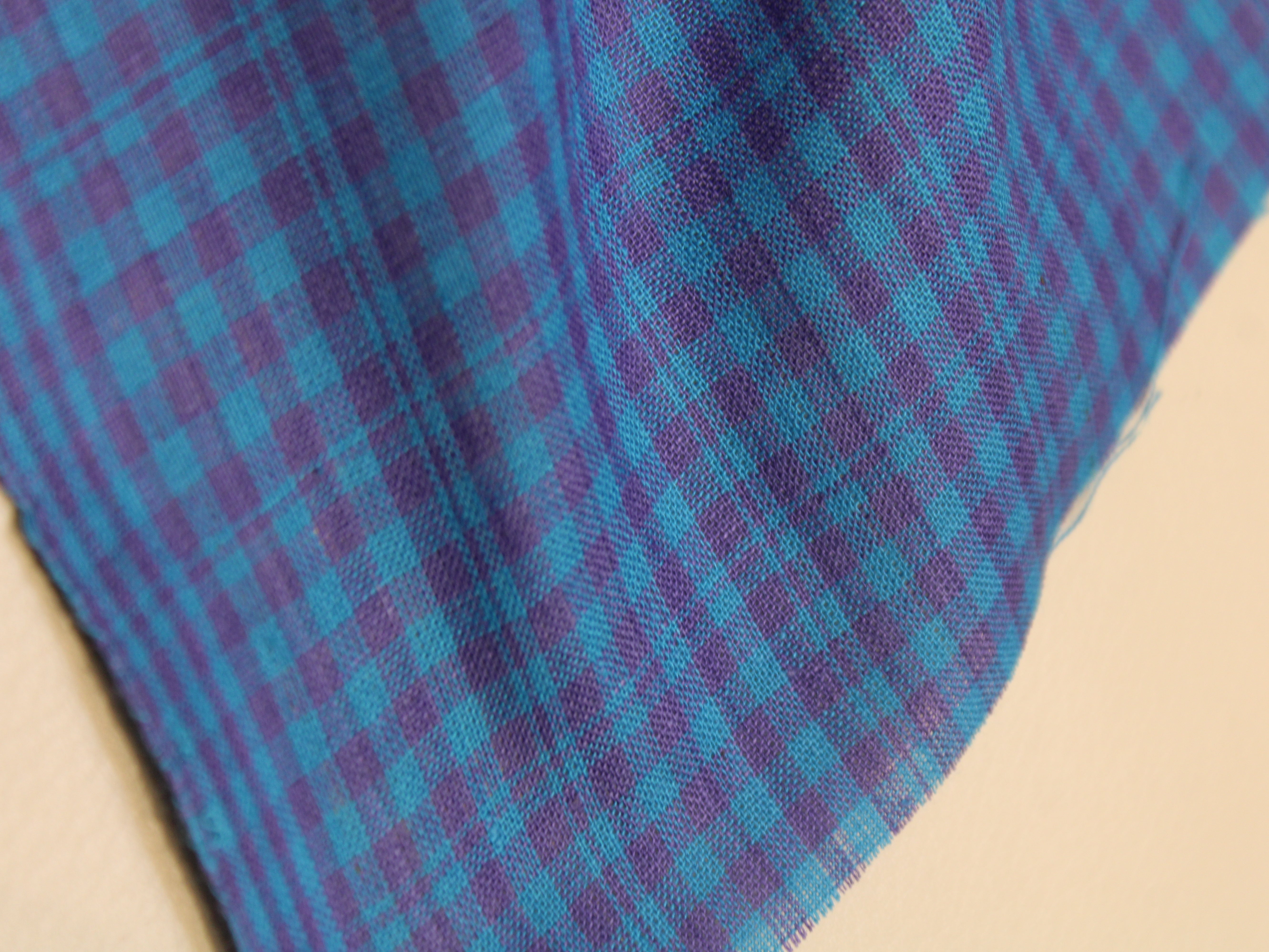 Pure Cotton Handloom Finish Check Fabric 44 Inch | Purple & Turquoise Gingham