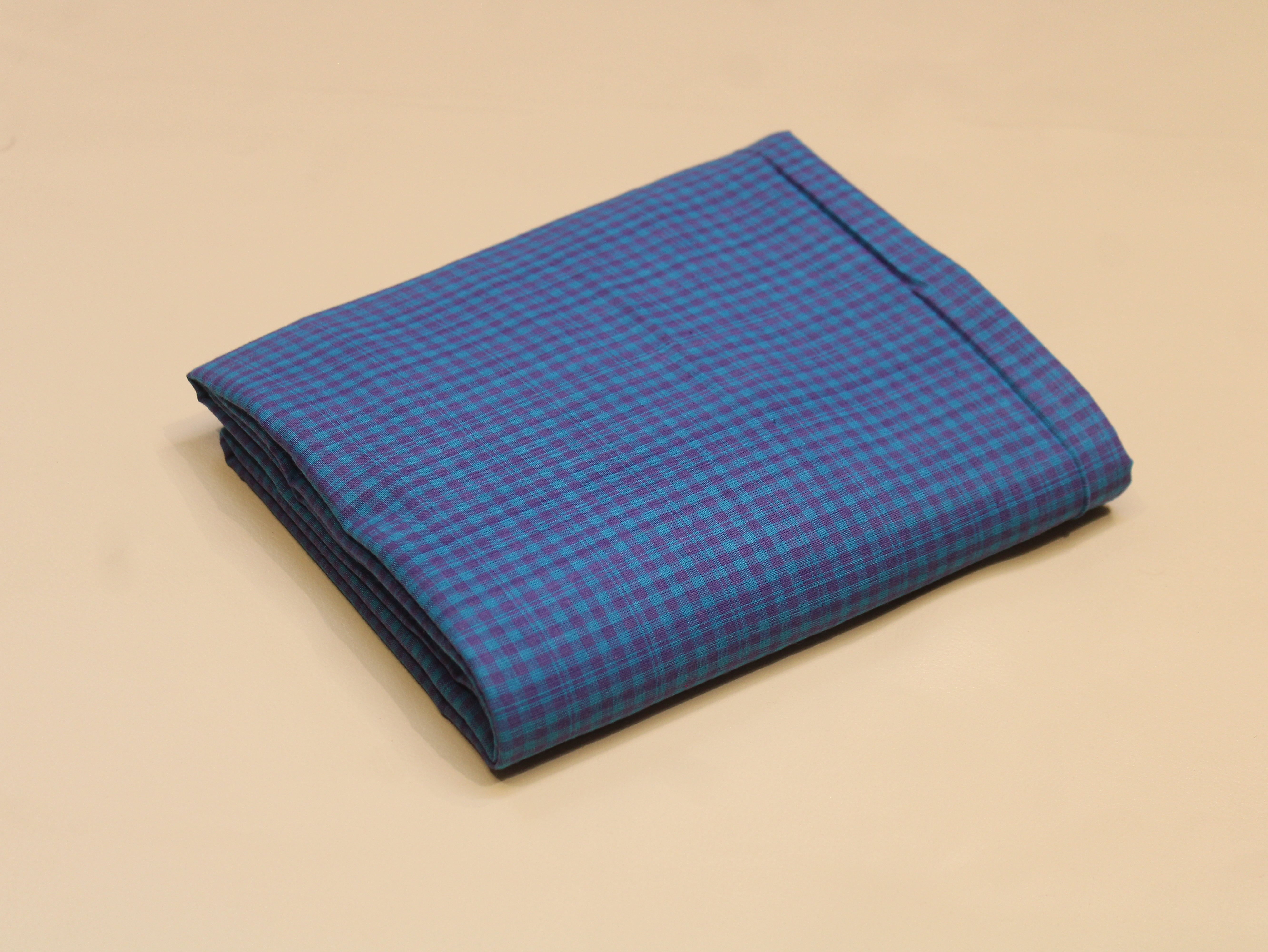 Pure Cotton Handloom Finish Check Fabric 44 Inch | Purple & Turquoise Gingham