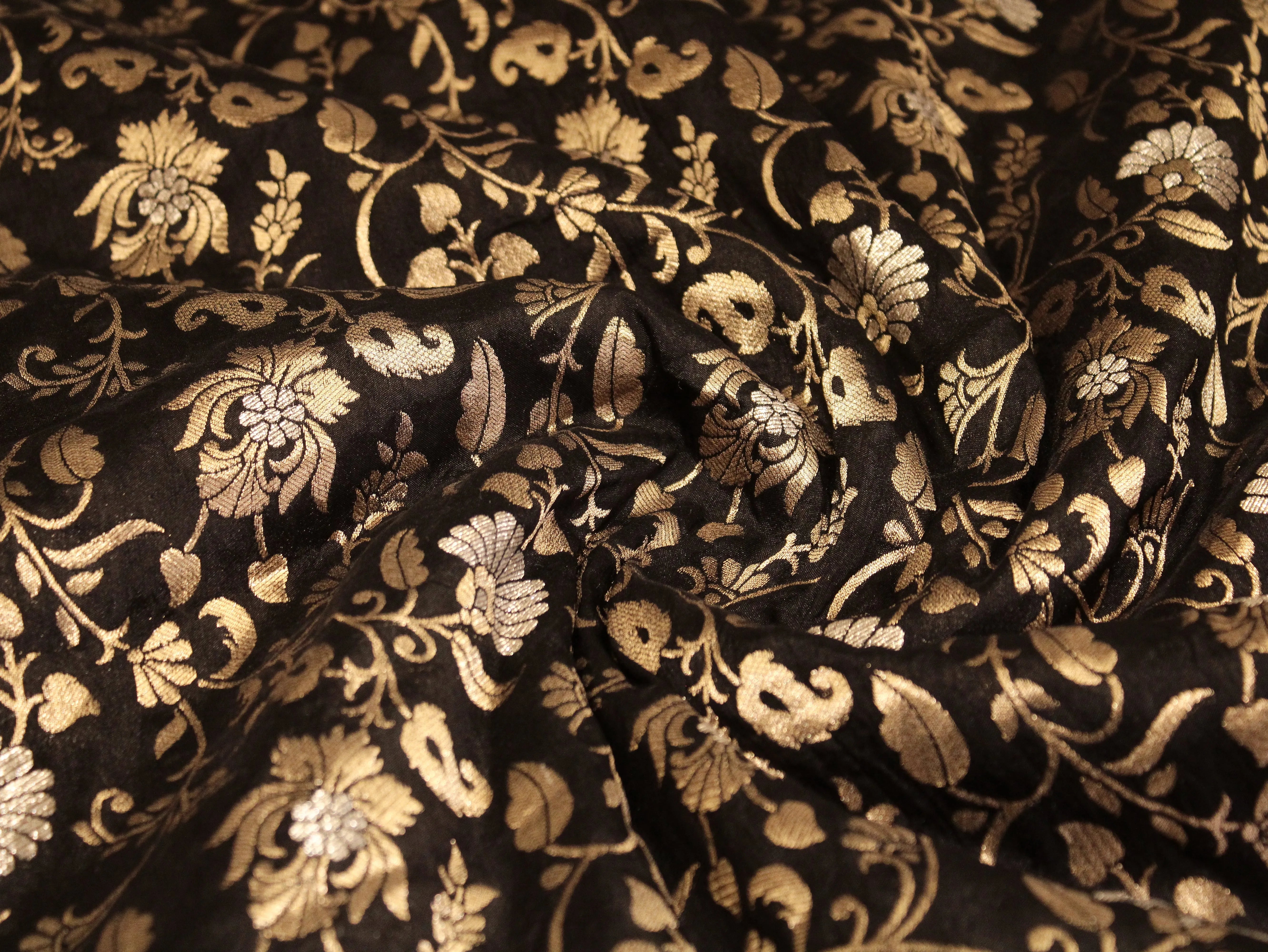 Banarasi Floral Brocade Fabric - Black