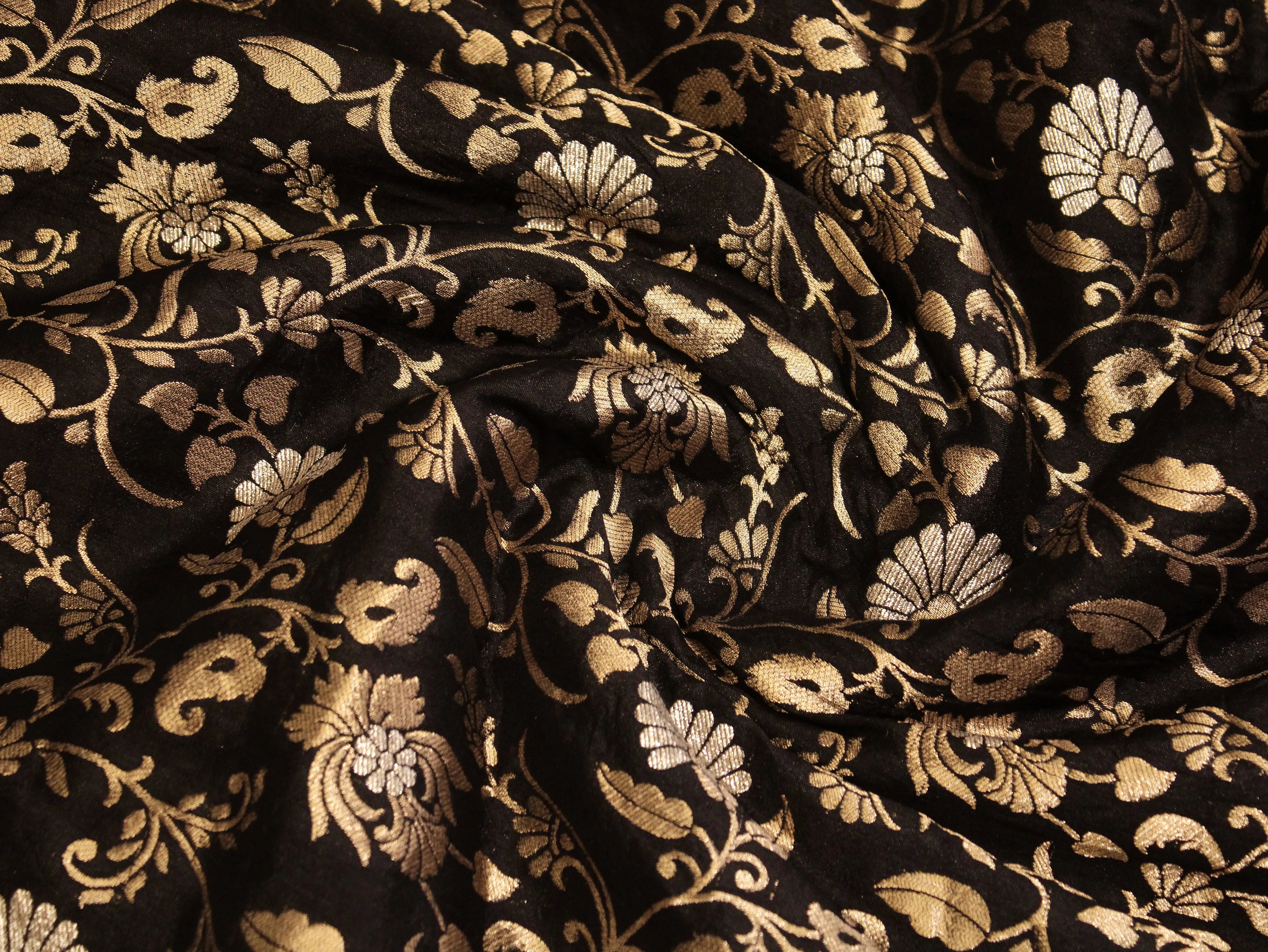 Banarasi Floral Brocade Fabric - Black