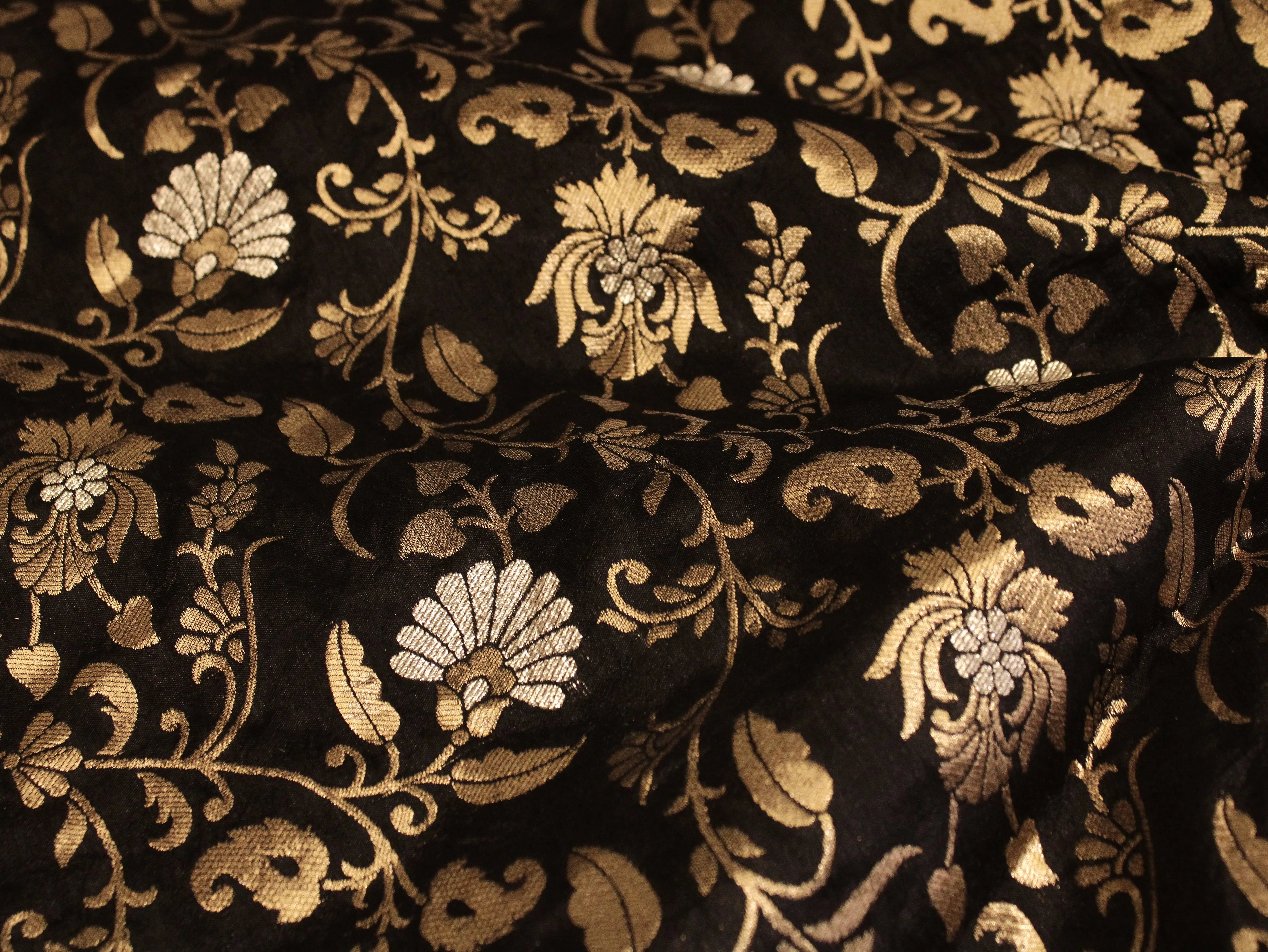 Banarasi Floral Brocade Fabric - Black