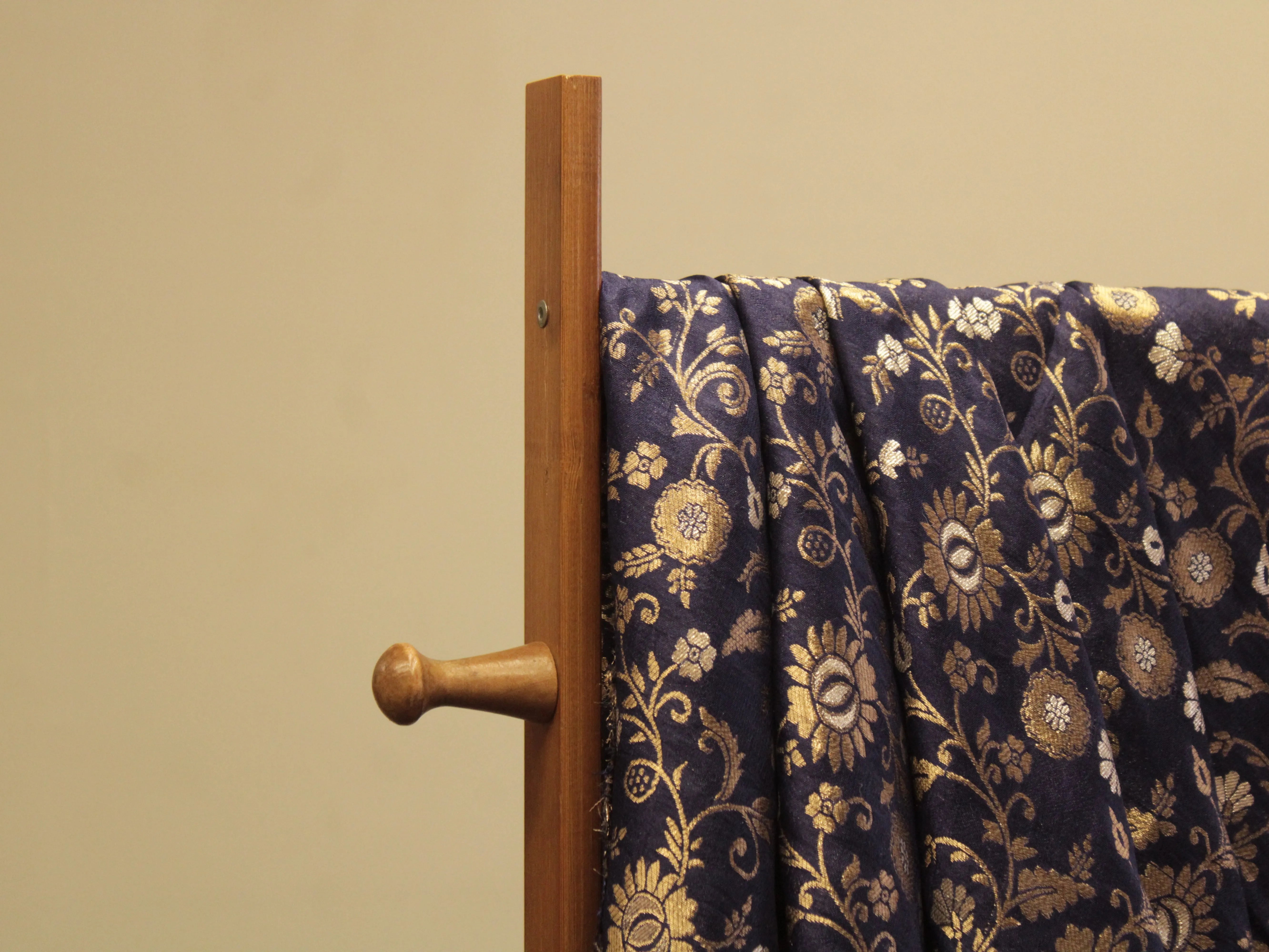 Banarasi Floral Brocade Fabric - Navy Blue