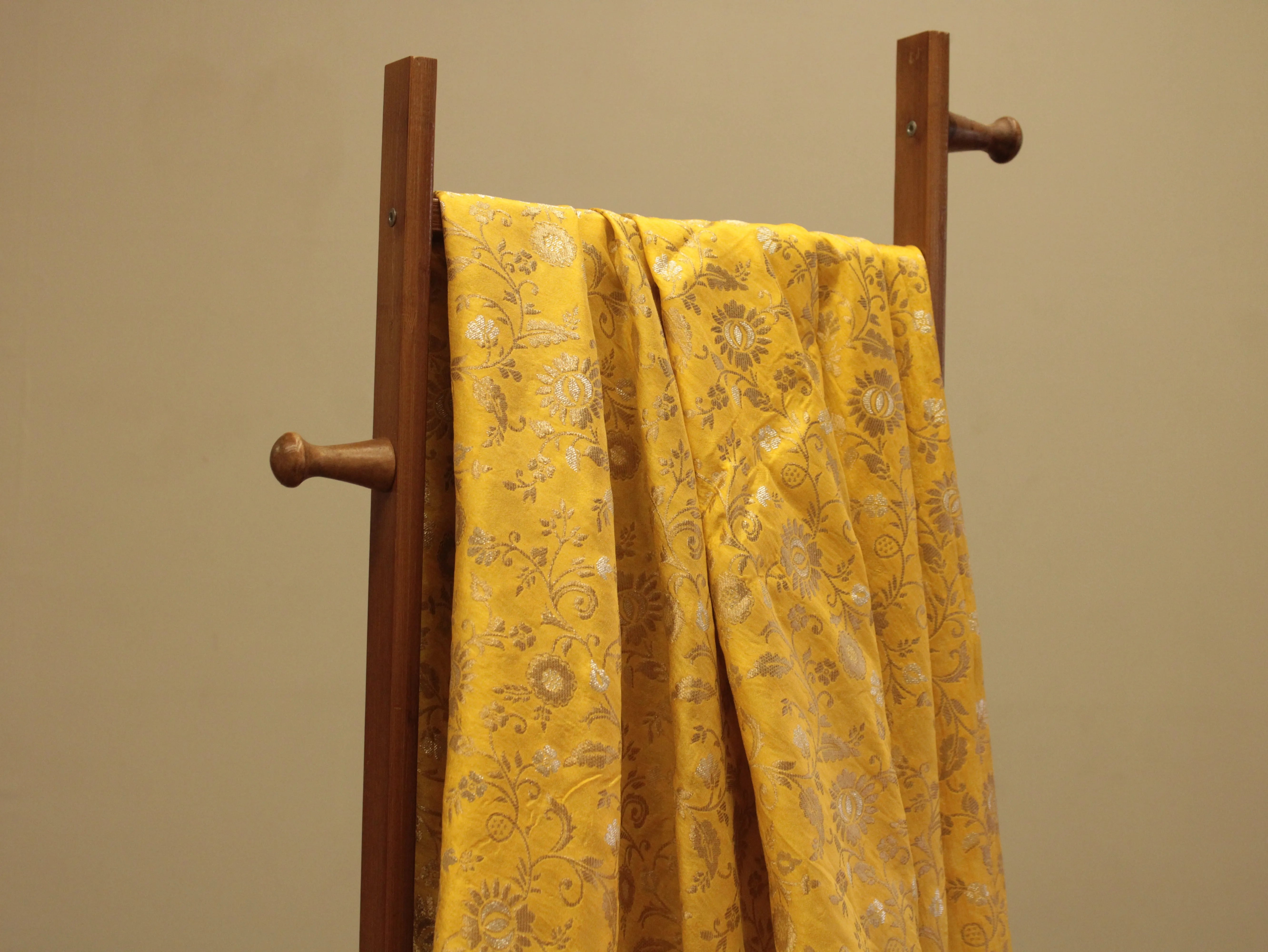 Banarasi Floral Brocade Fabric - Light Mango Yellow