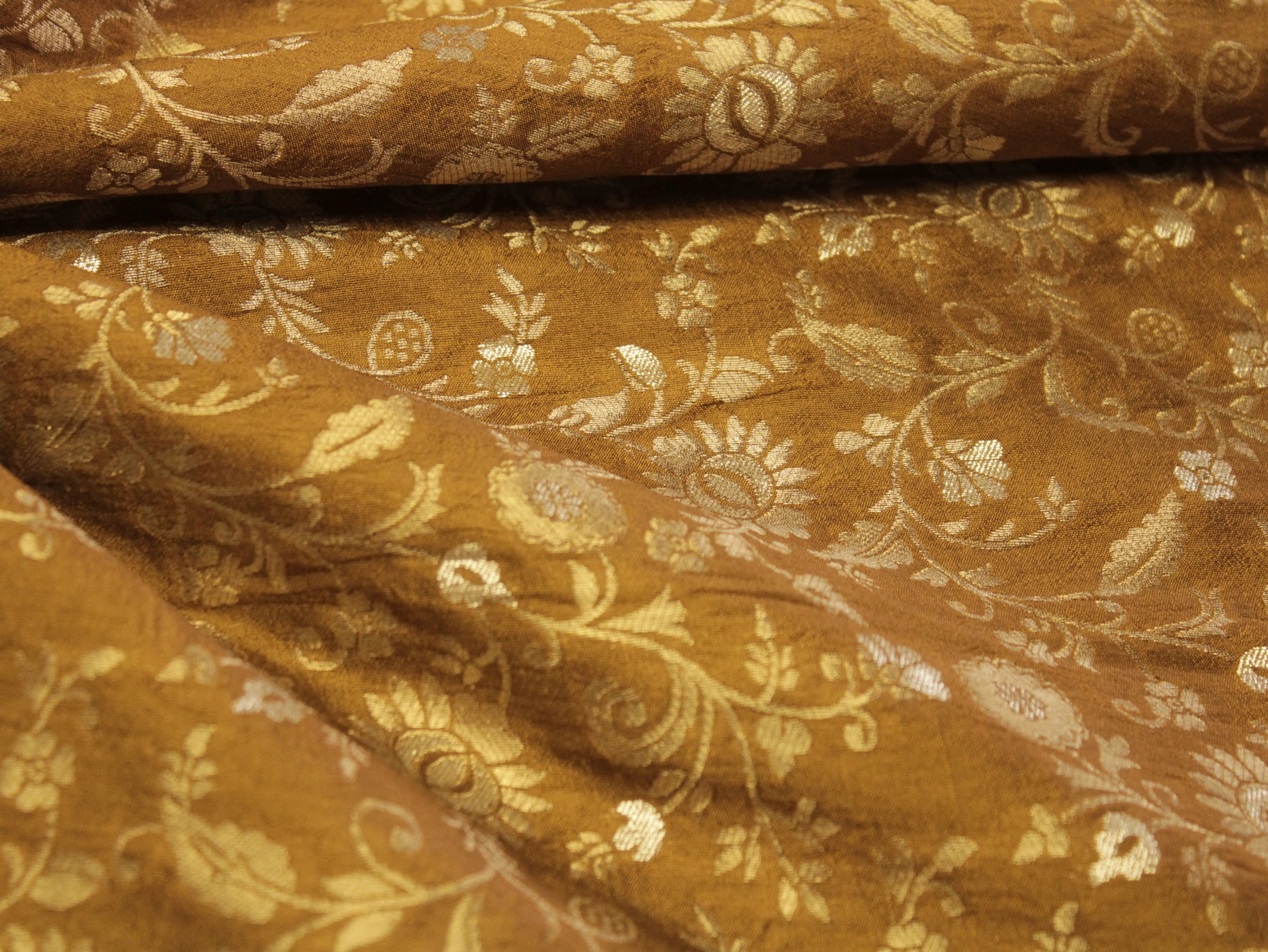 Banarasi Floral Brocade Fabric - Mustard Brown