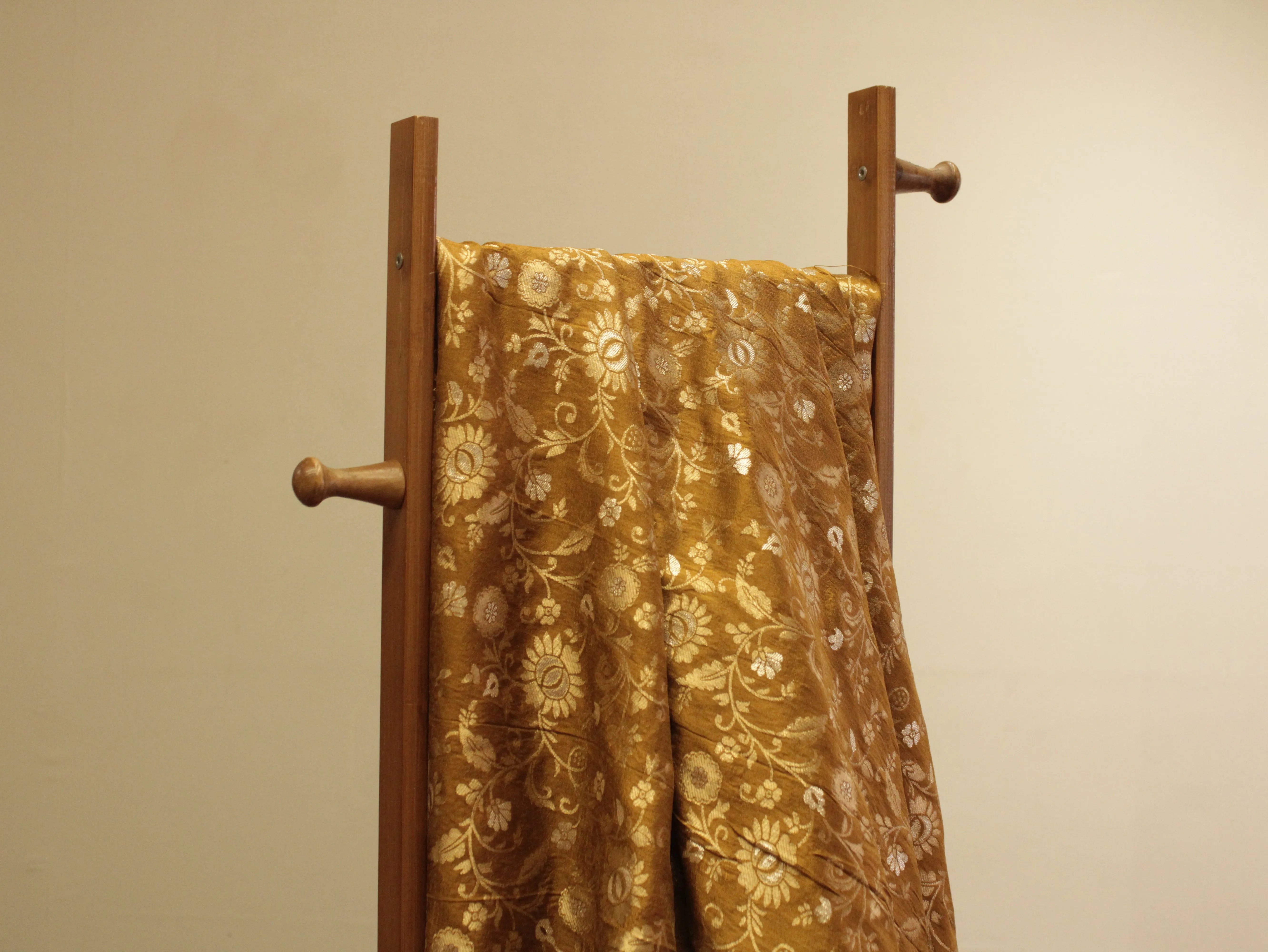 Banarasi Floral Brocade Fabric - Mustard Brown