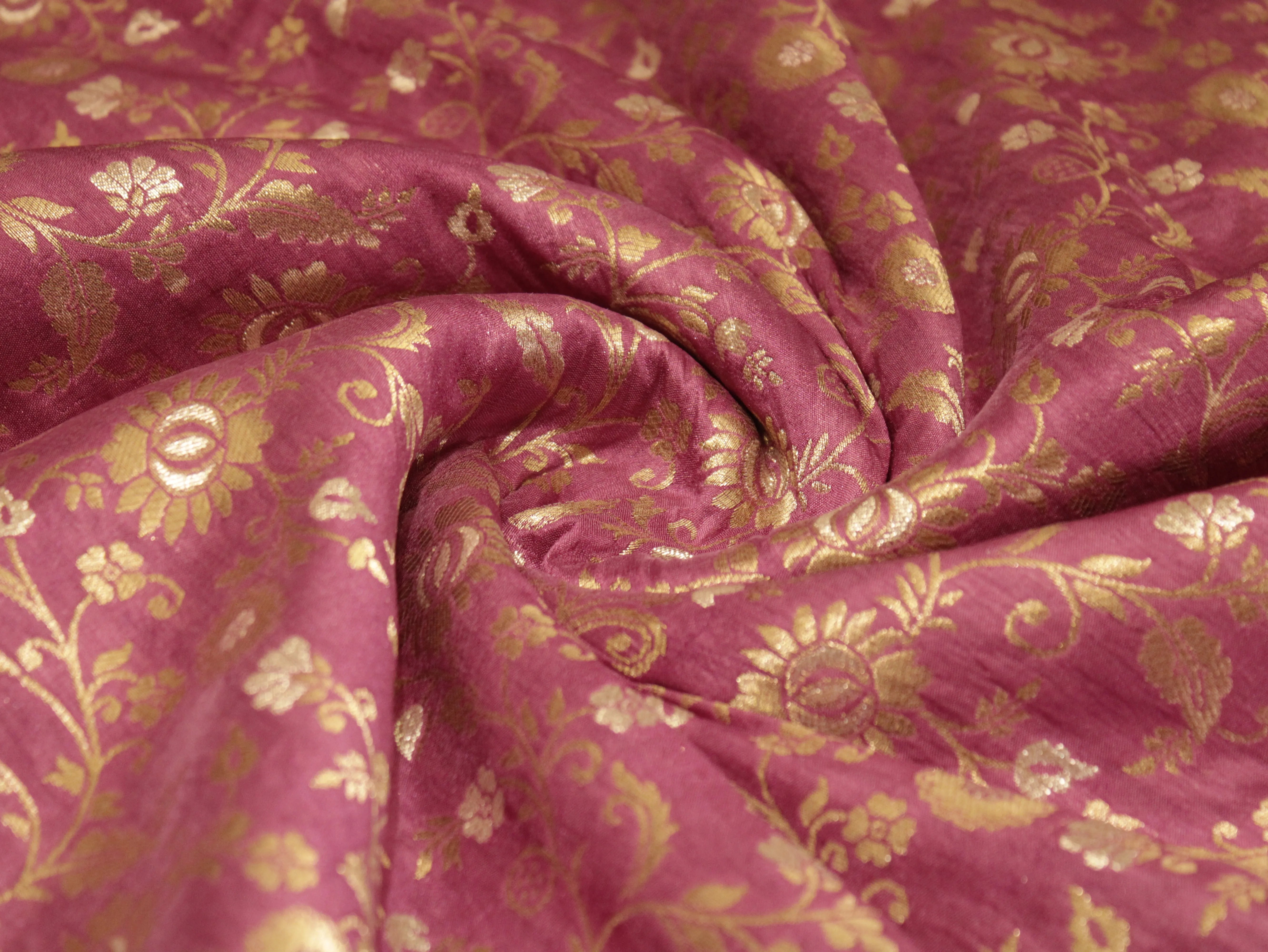 Banarasi Floral Brocade Fabric - Onion