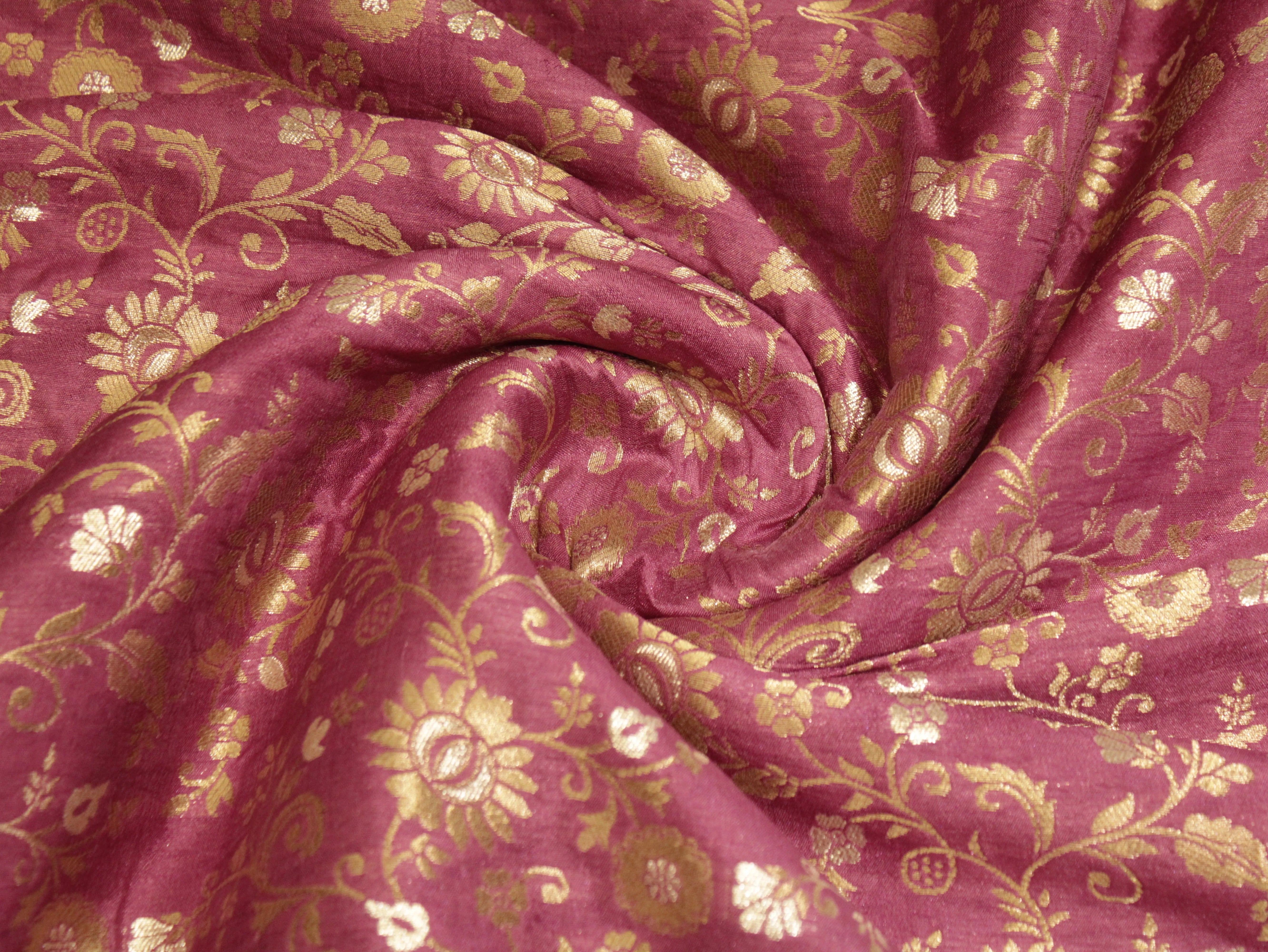 Banarasi Floral Brocade Fabric - Onion