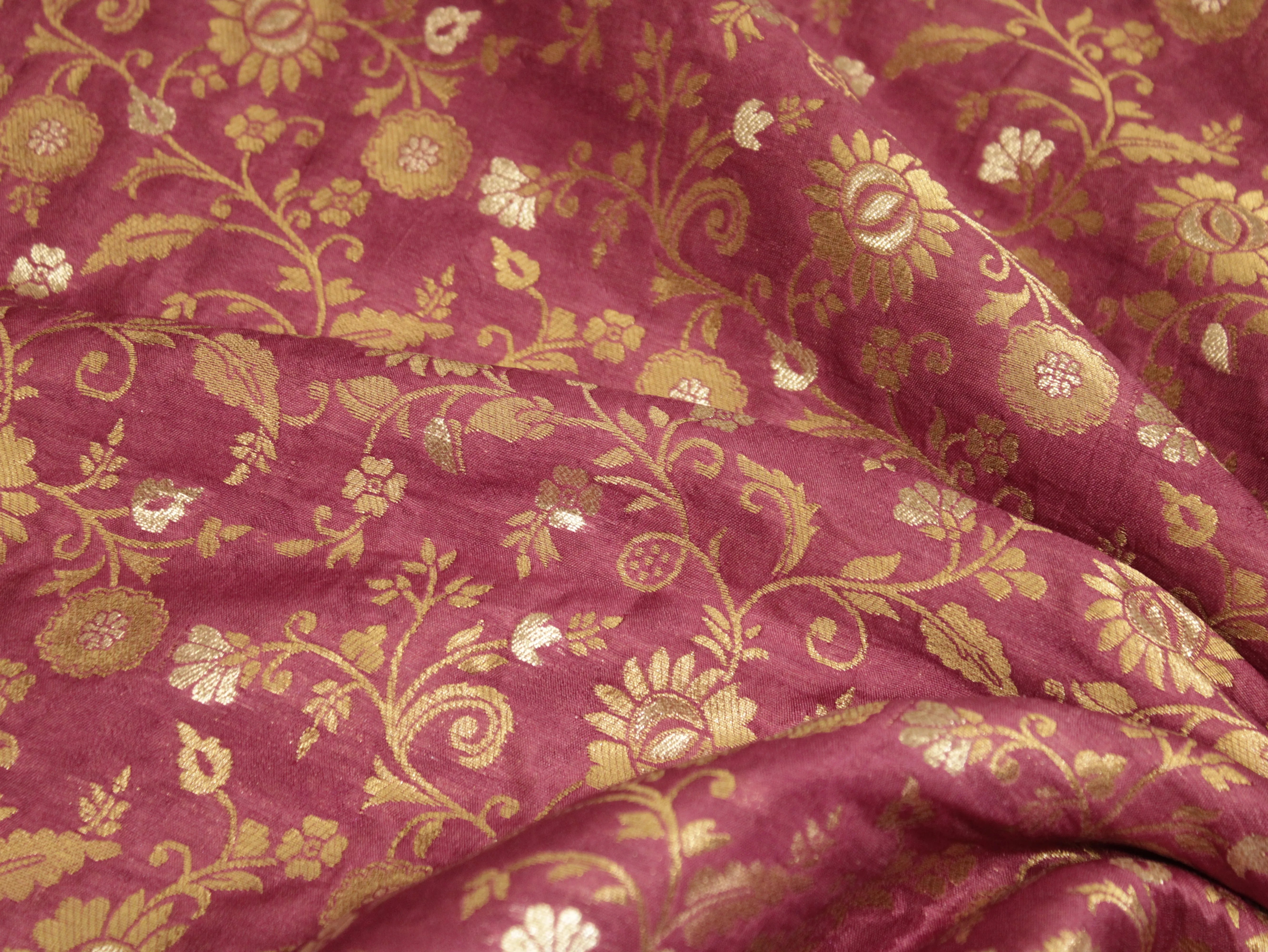 Banarasi Floral Brocade Fabric - Onion