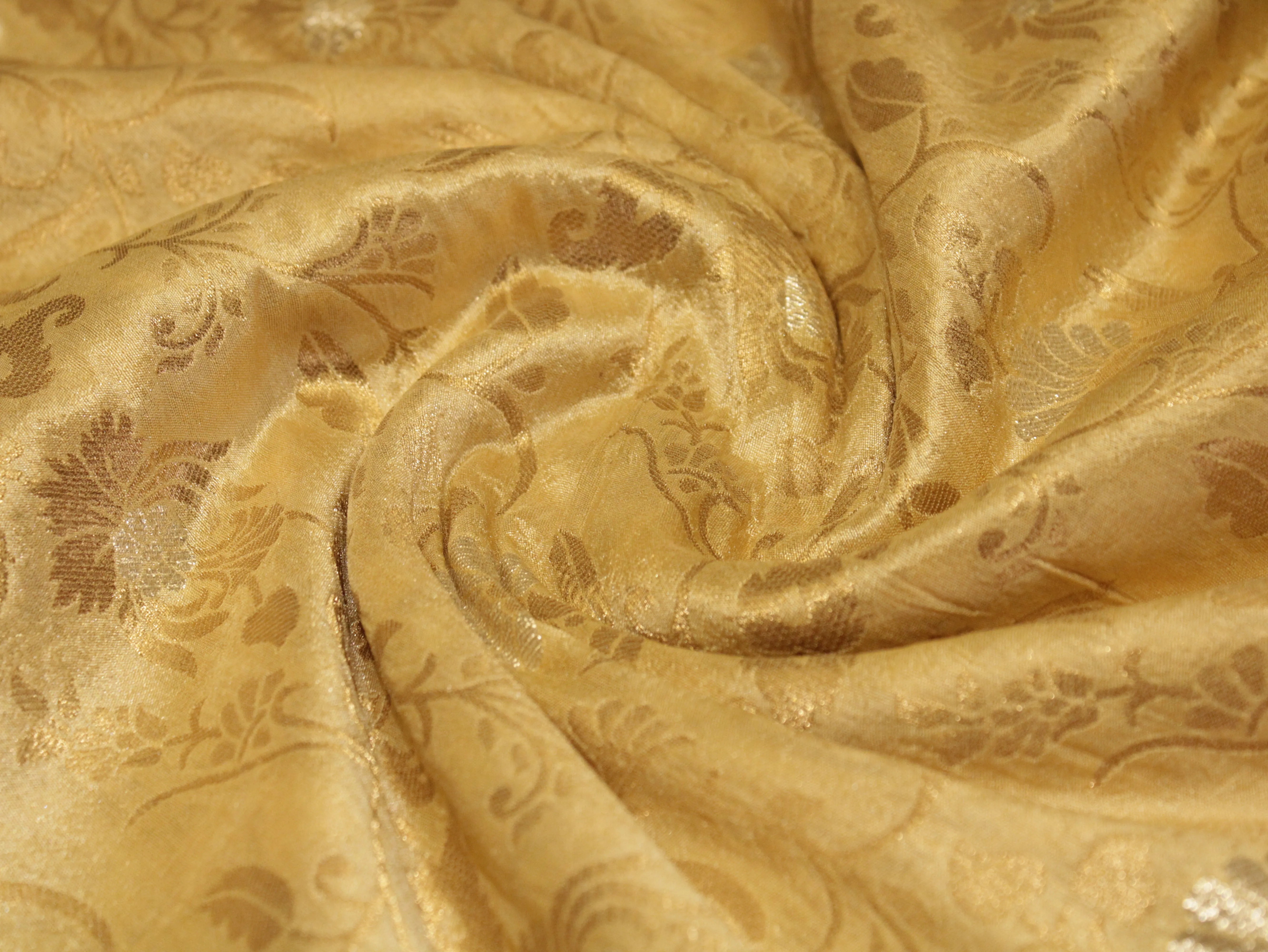 Banarasi Floral Brocade Fabric - Golden