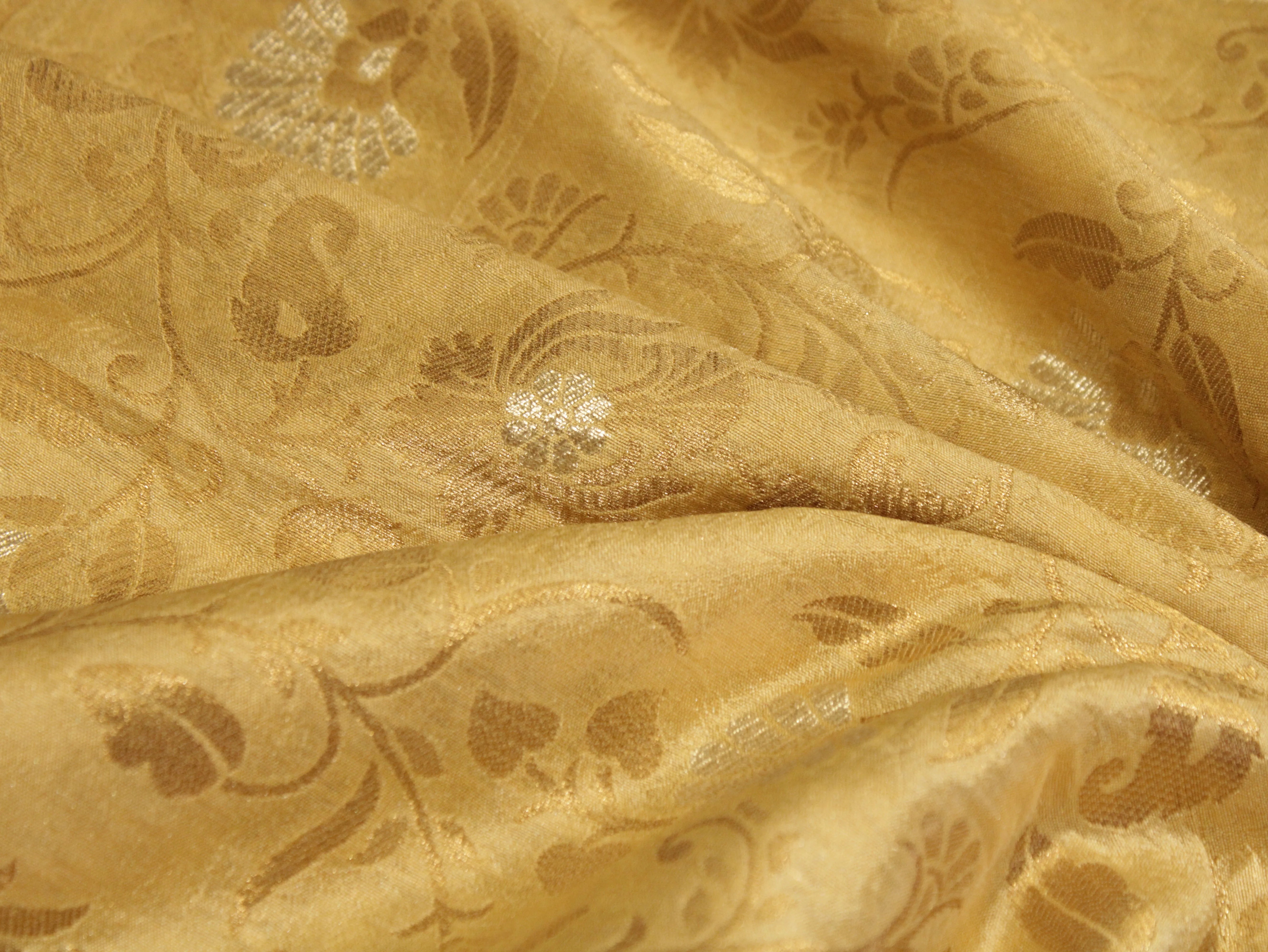 Banarasi Floral Brocade Fabric - Golden