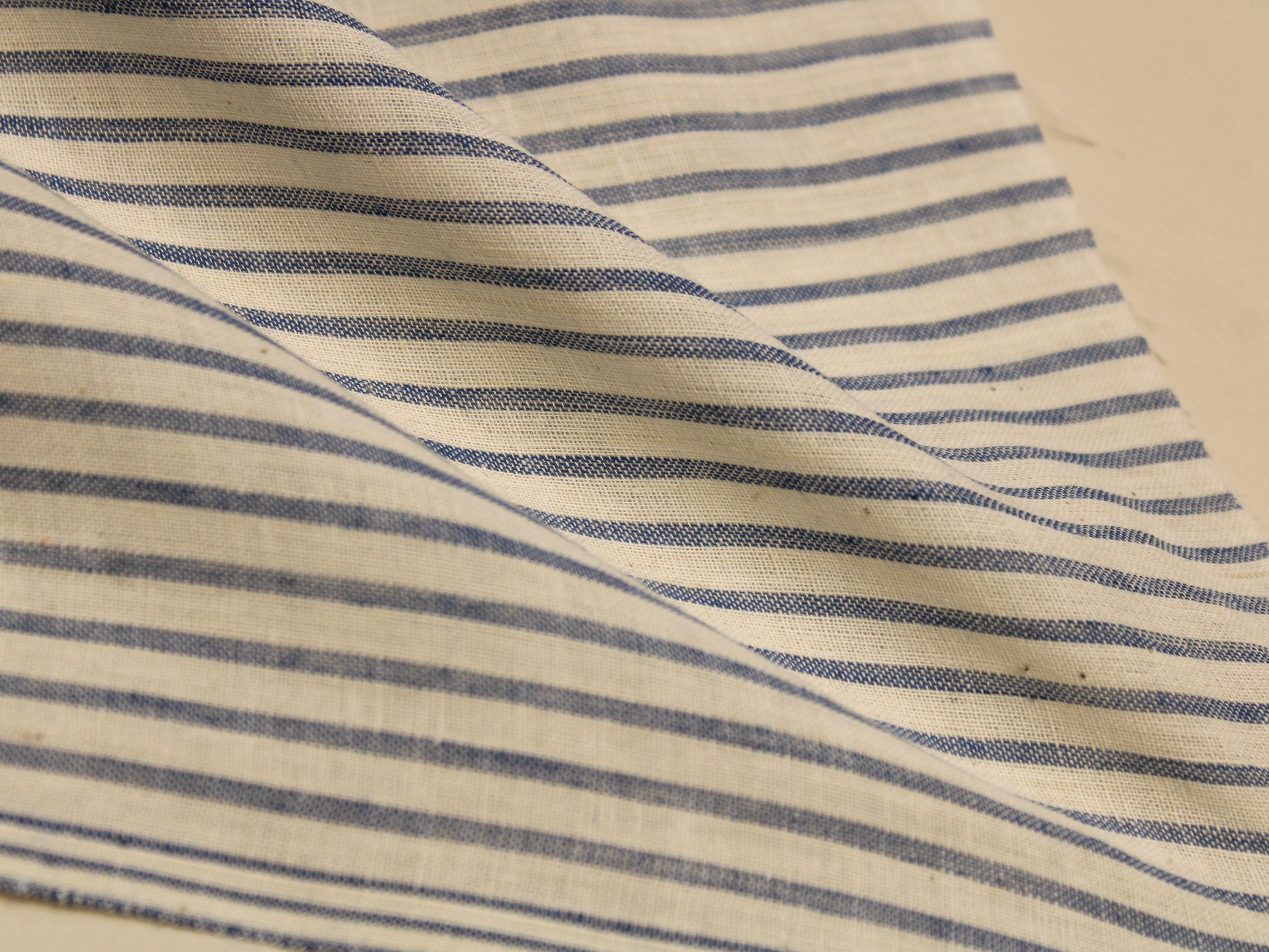 Non-Washed Pure Cotton Yarn Dyed Striped Fabric 44 Inch | Navy Blue & Cream Stripes