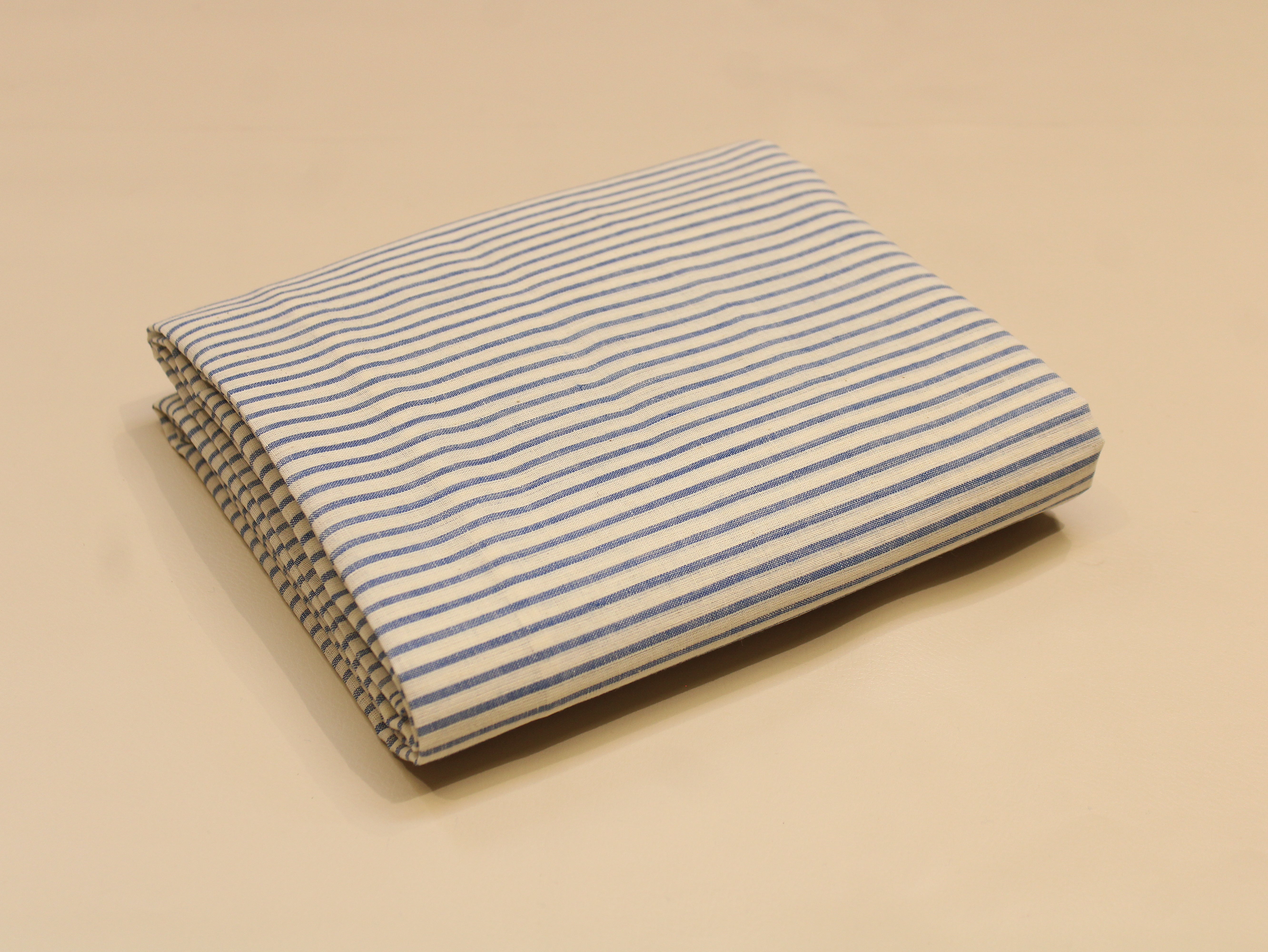 Non-Washed Pure Cotton Yarn Dyed Striped Fabric 44 Inch | Navy Blue & Cream Stripes