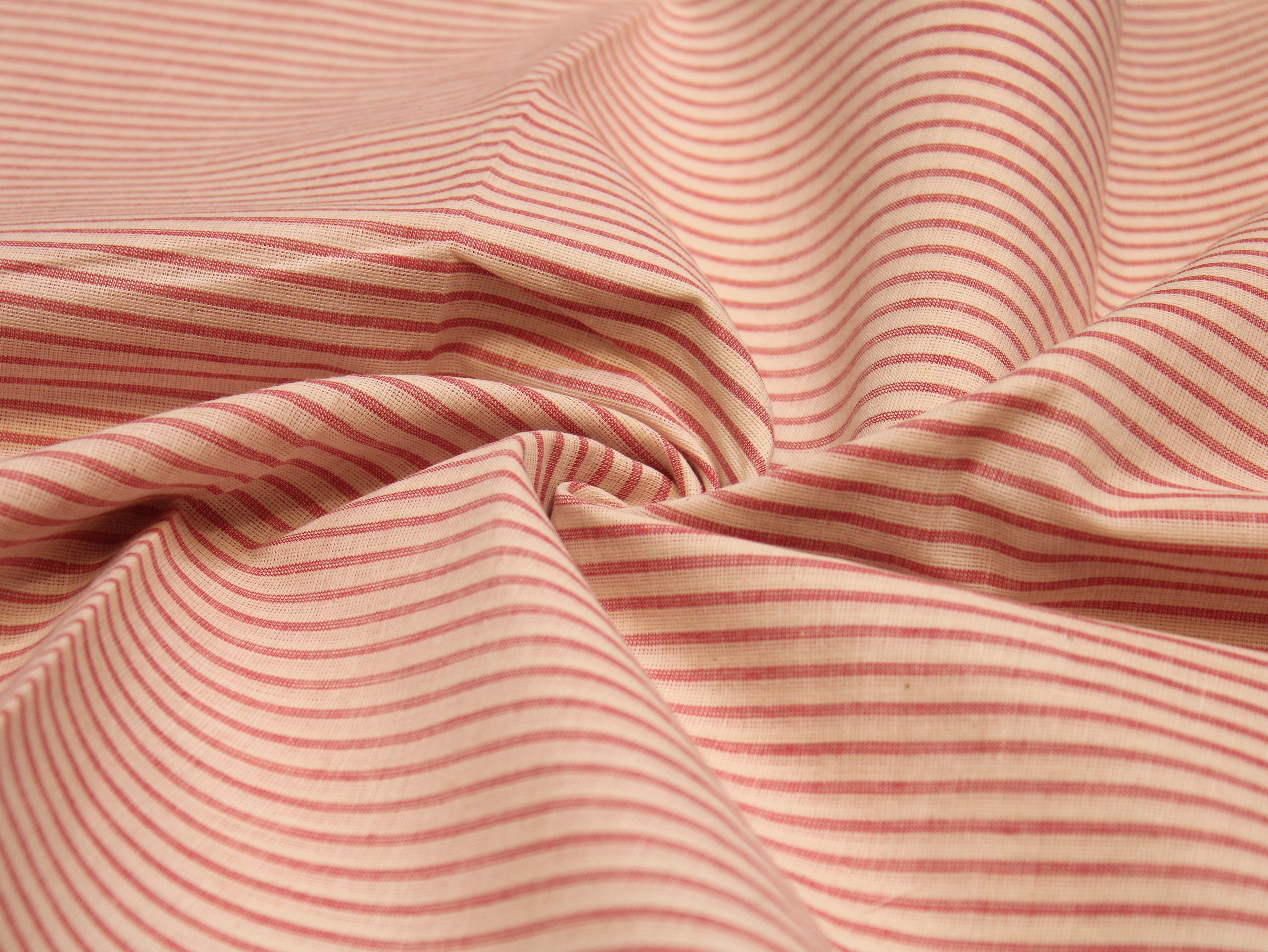 Non-Washed Pure Cotton Yarn Dyed Striped Fabric 44 Inch | Peach & Cream Stripes