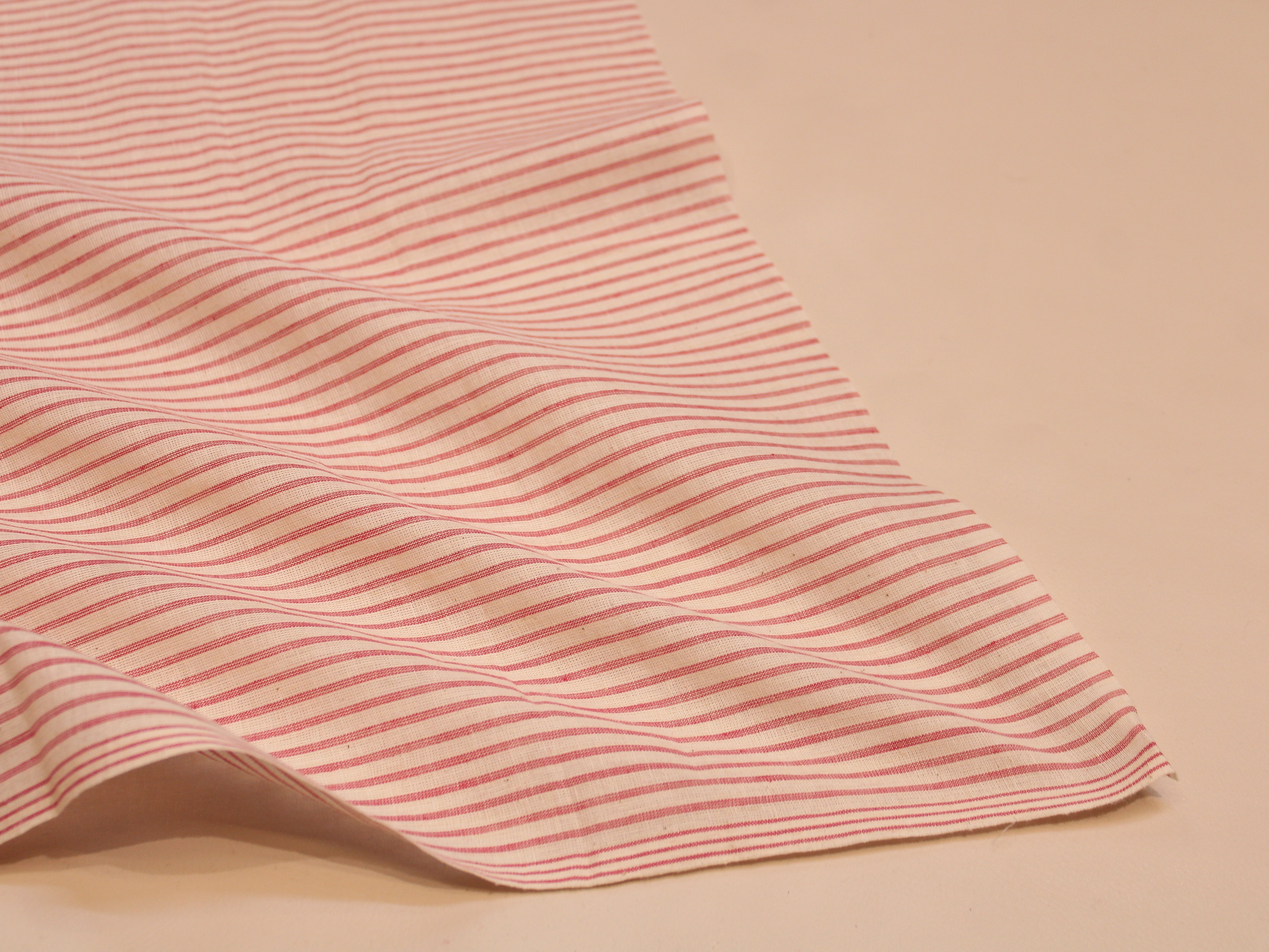 Non-Washed Pure Cotton Yarn Dyed Striped Fabric 44 Inch | Peach & Cream Stripes