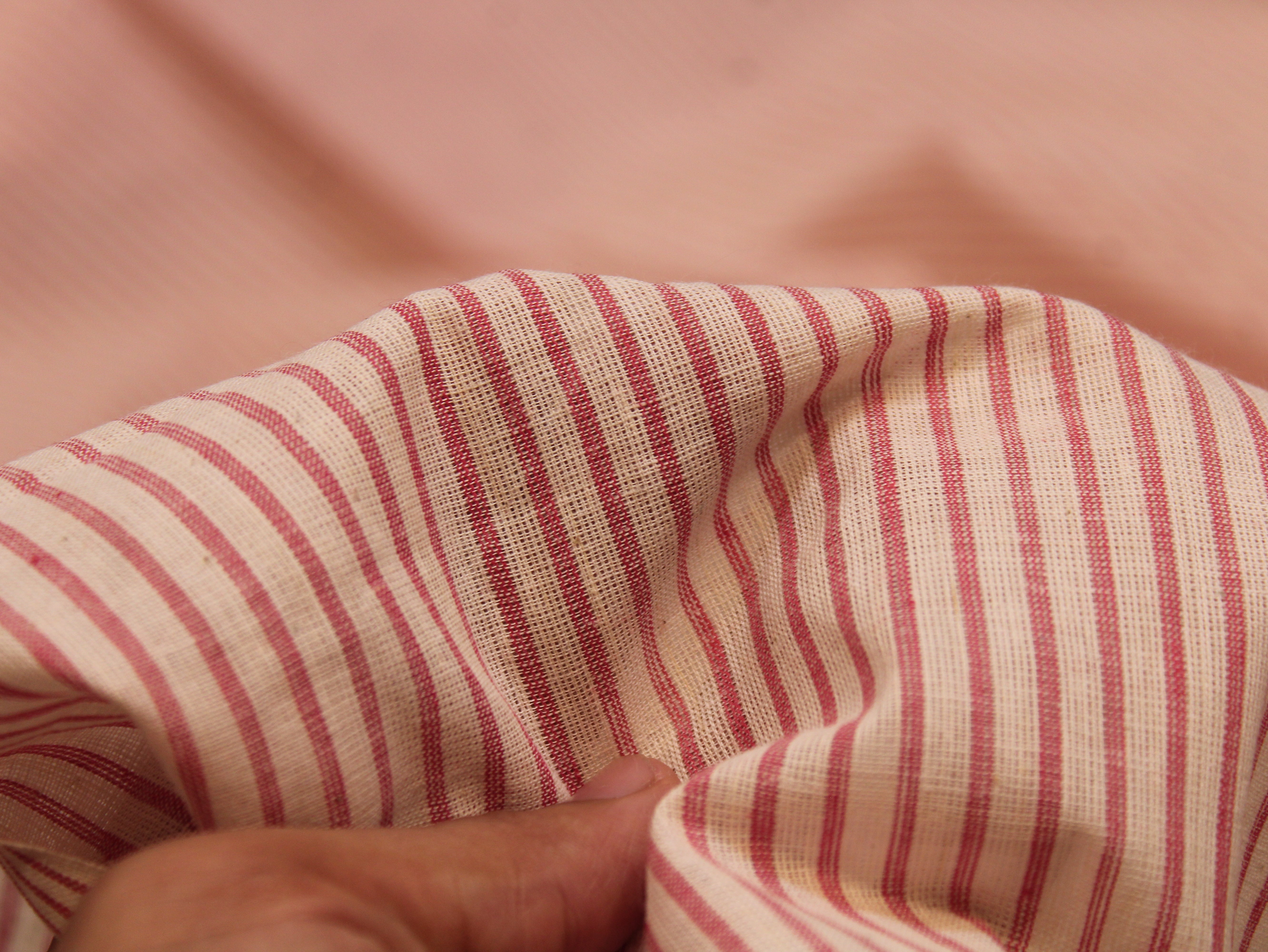 Non-Washed Pure Cotton Yarn Dyed Striped Fabric 44 Inch | Peach & Cream Stripes
