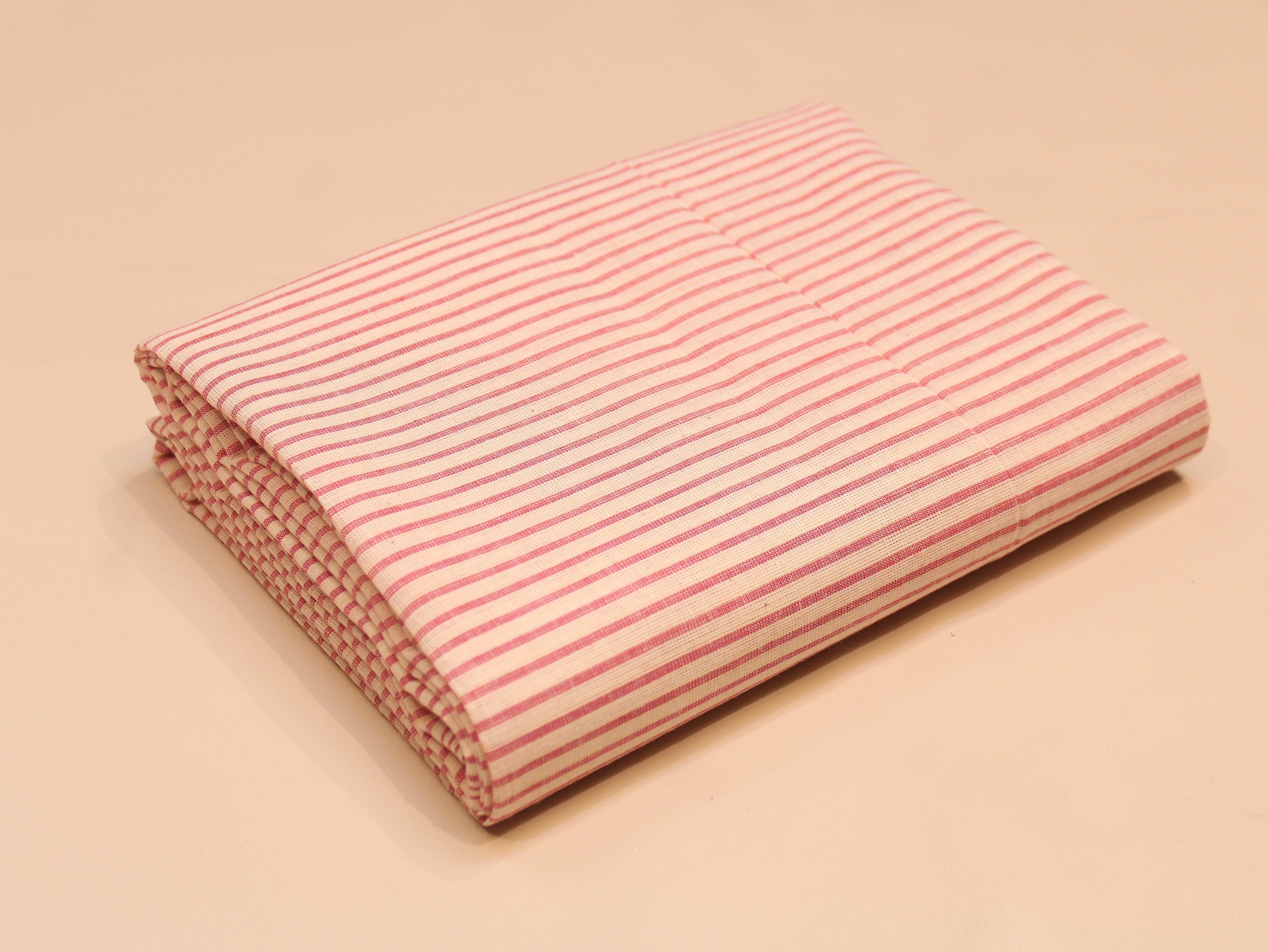 Non-Washed Pure Cotton Yarn Dyed Striped Fabric 44 Inch | Peach & Cream Stripes