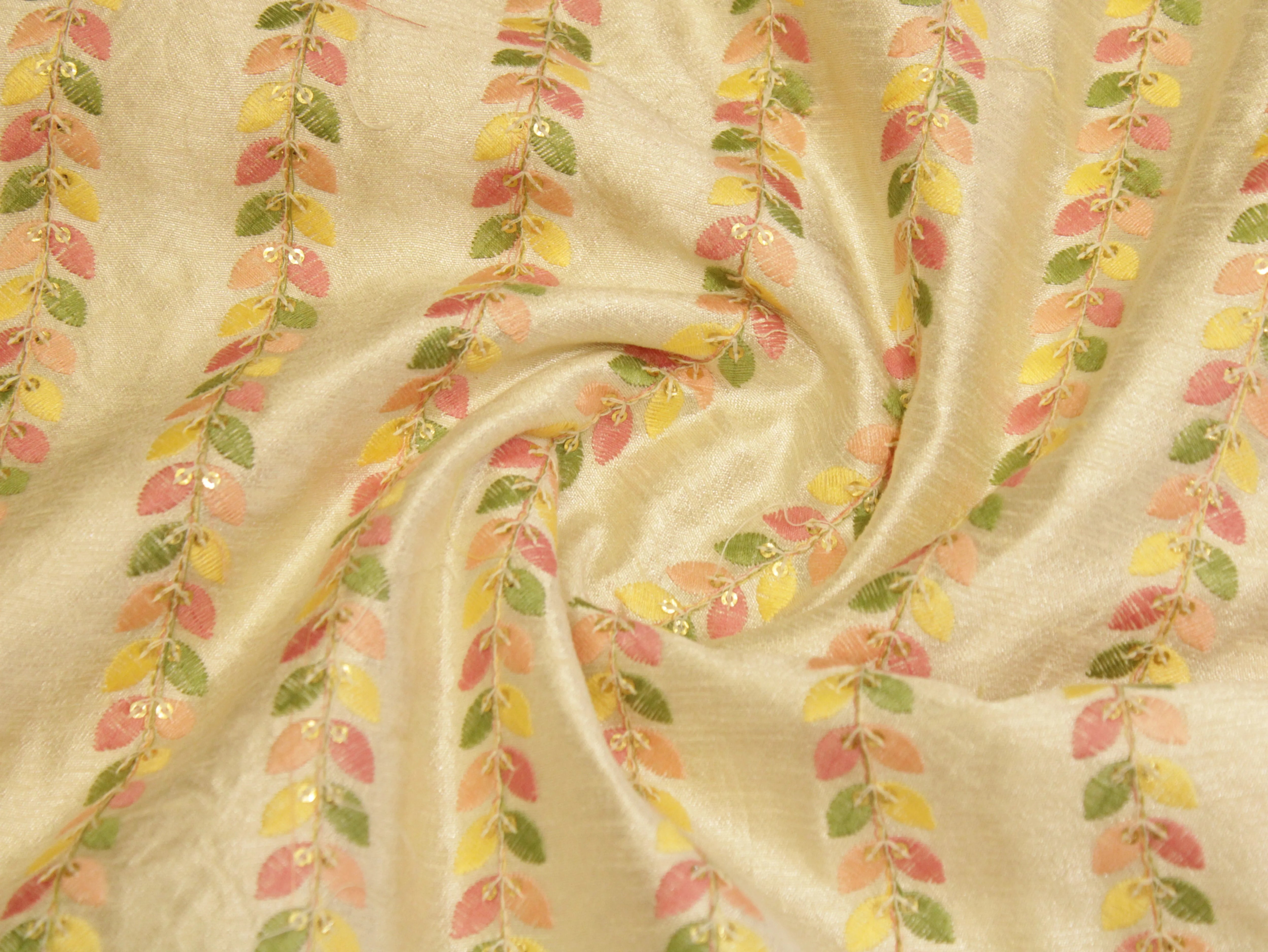 Bemberg Georgette Lucknawi Thread & Sequin Work Fabric - White Dyeable