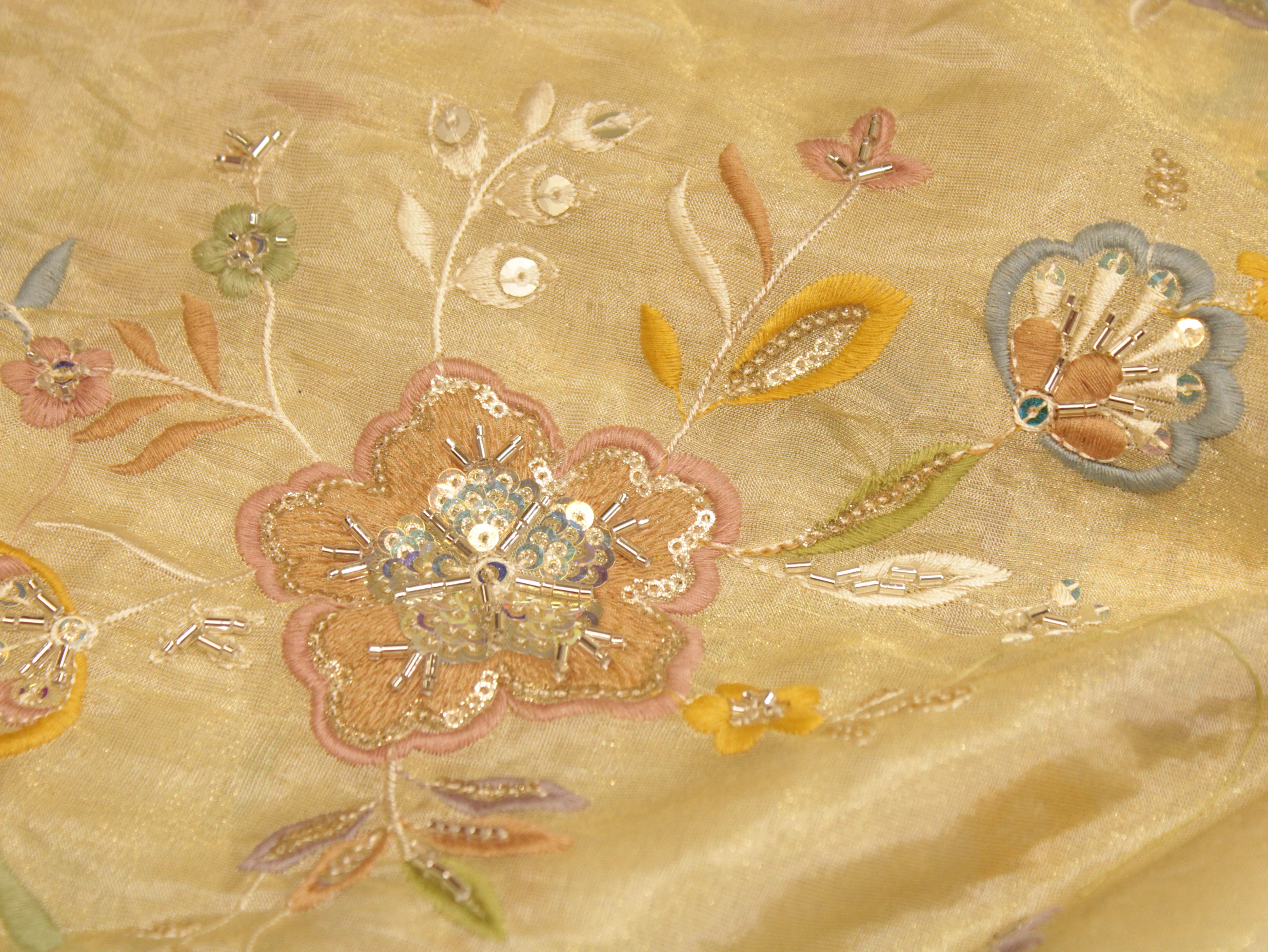 Premium Pure Tissue Fabric with Rich Pearl Work