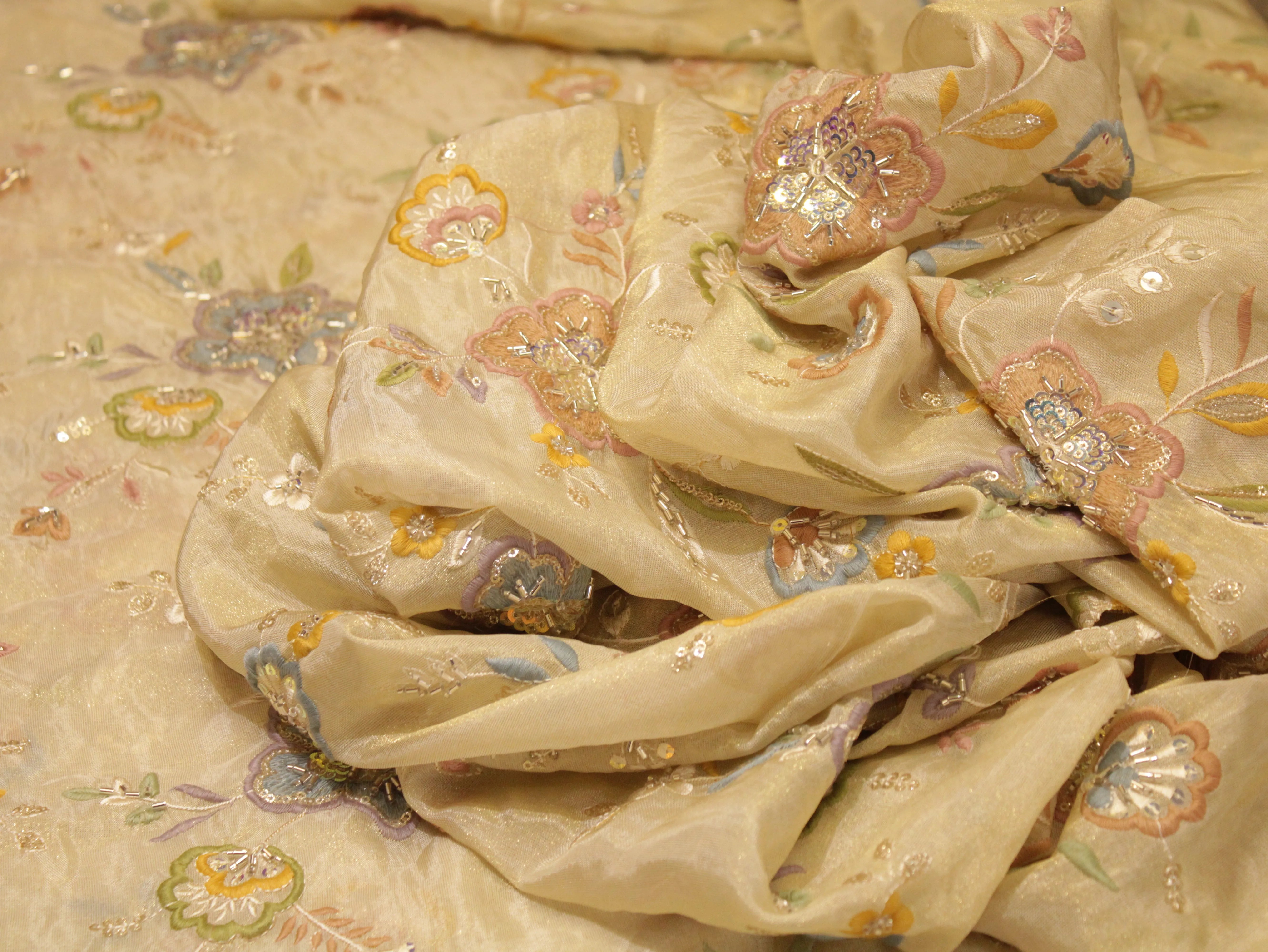 Premium Pure Tissue Fabric with Rich Pearl Work