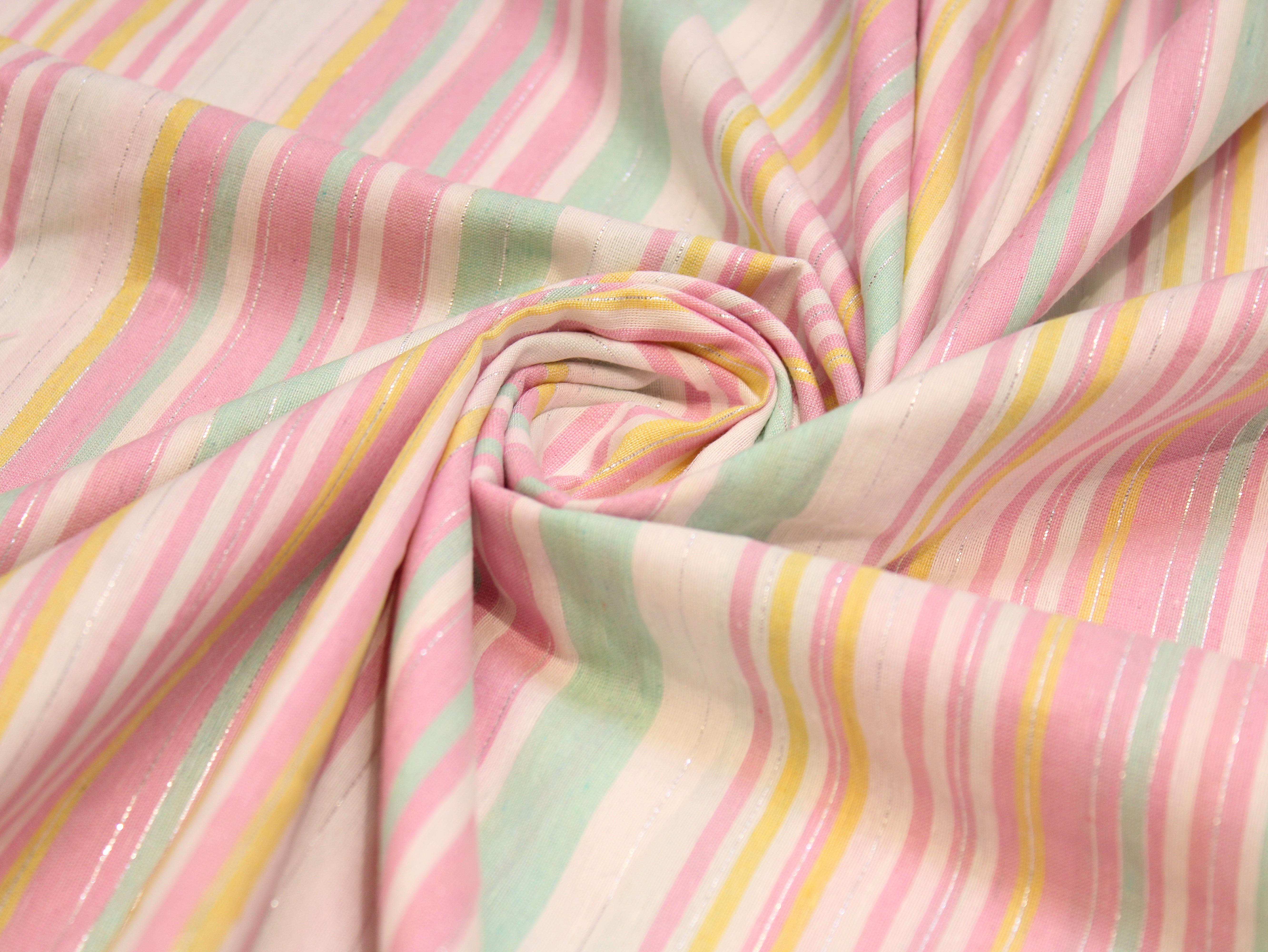 Tissu tissé main en pur coton — Rayures multicolores | 112 cm