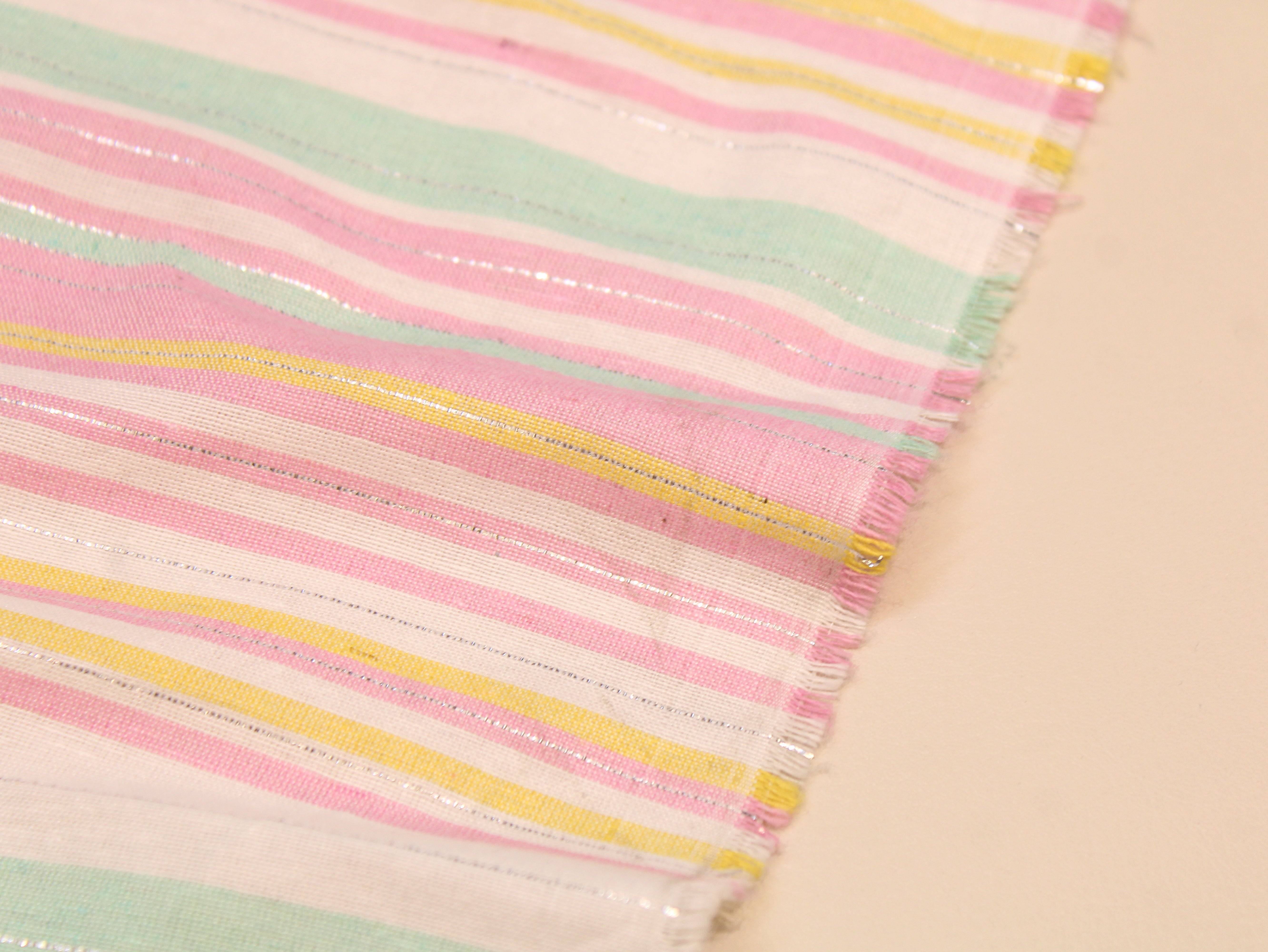 Tissu tissé main en pur coton — Rayures multicolores | 112 cm