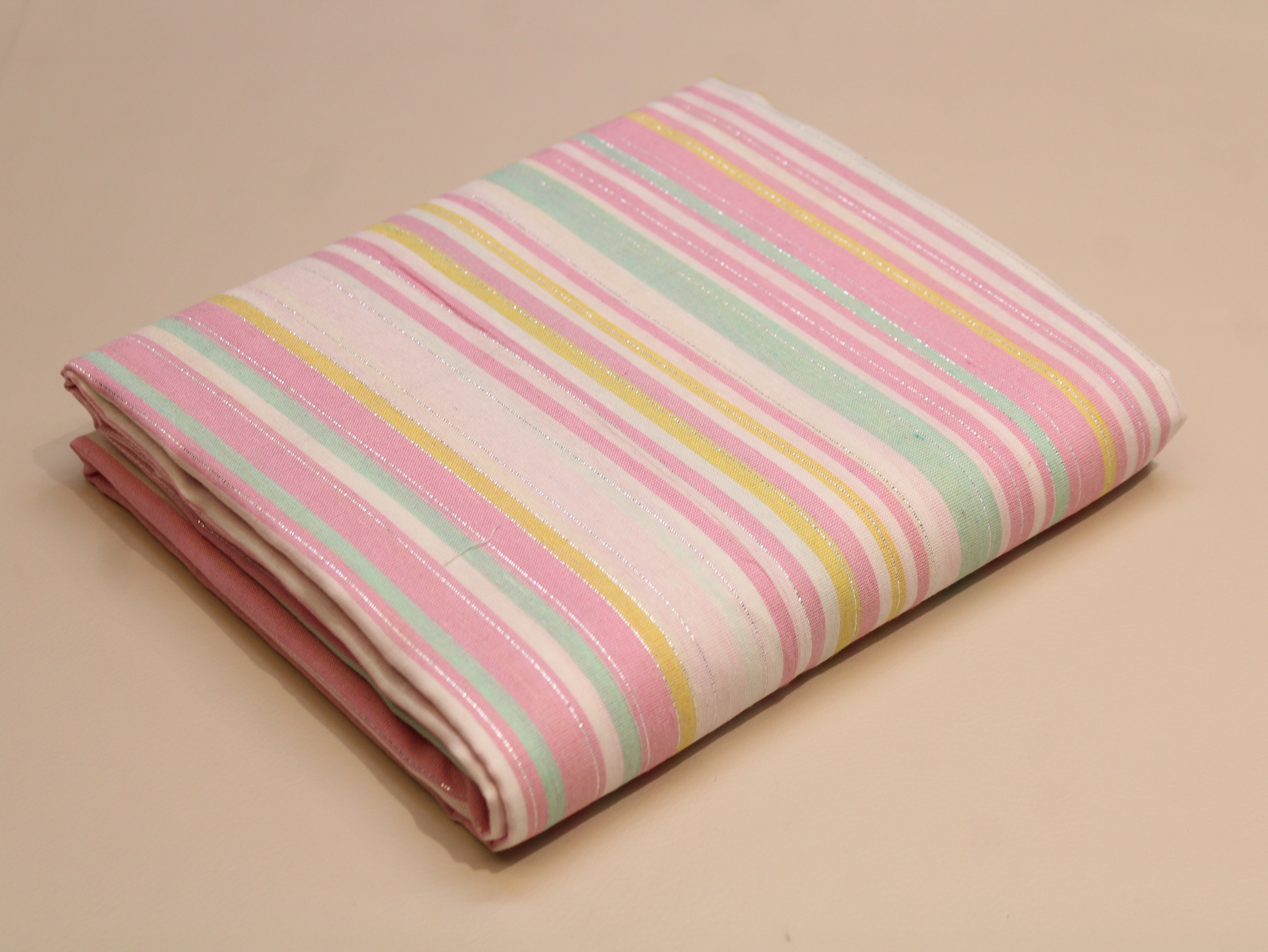 Tissu tissé main en pur coton — Rayures multicolores | 112 cm