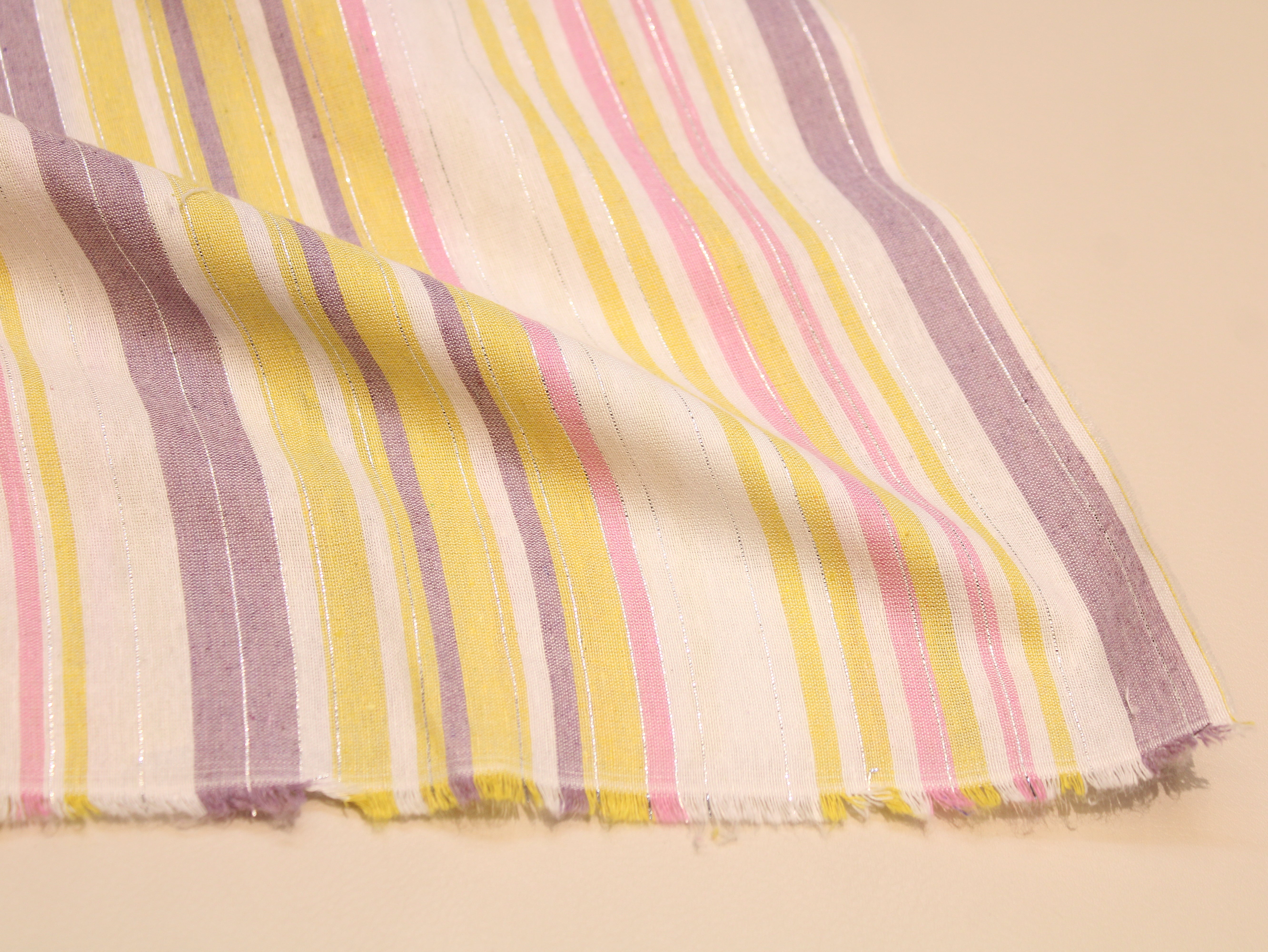 Tissu tissé main en pur coton — Rayures multicolores | 112 cm