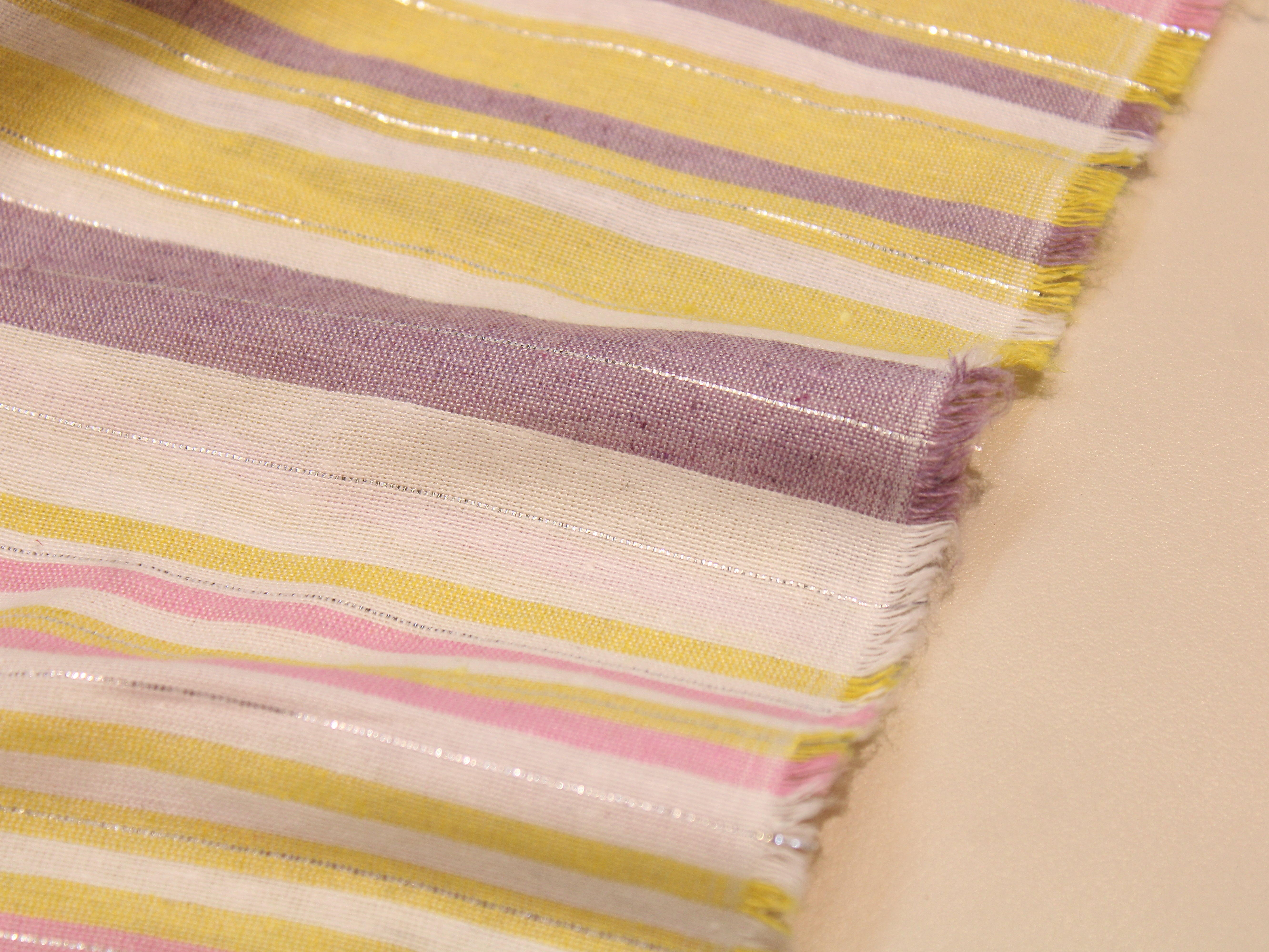Tissu tissé main en pur coton — Rayures multicolores | 112 cm