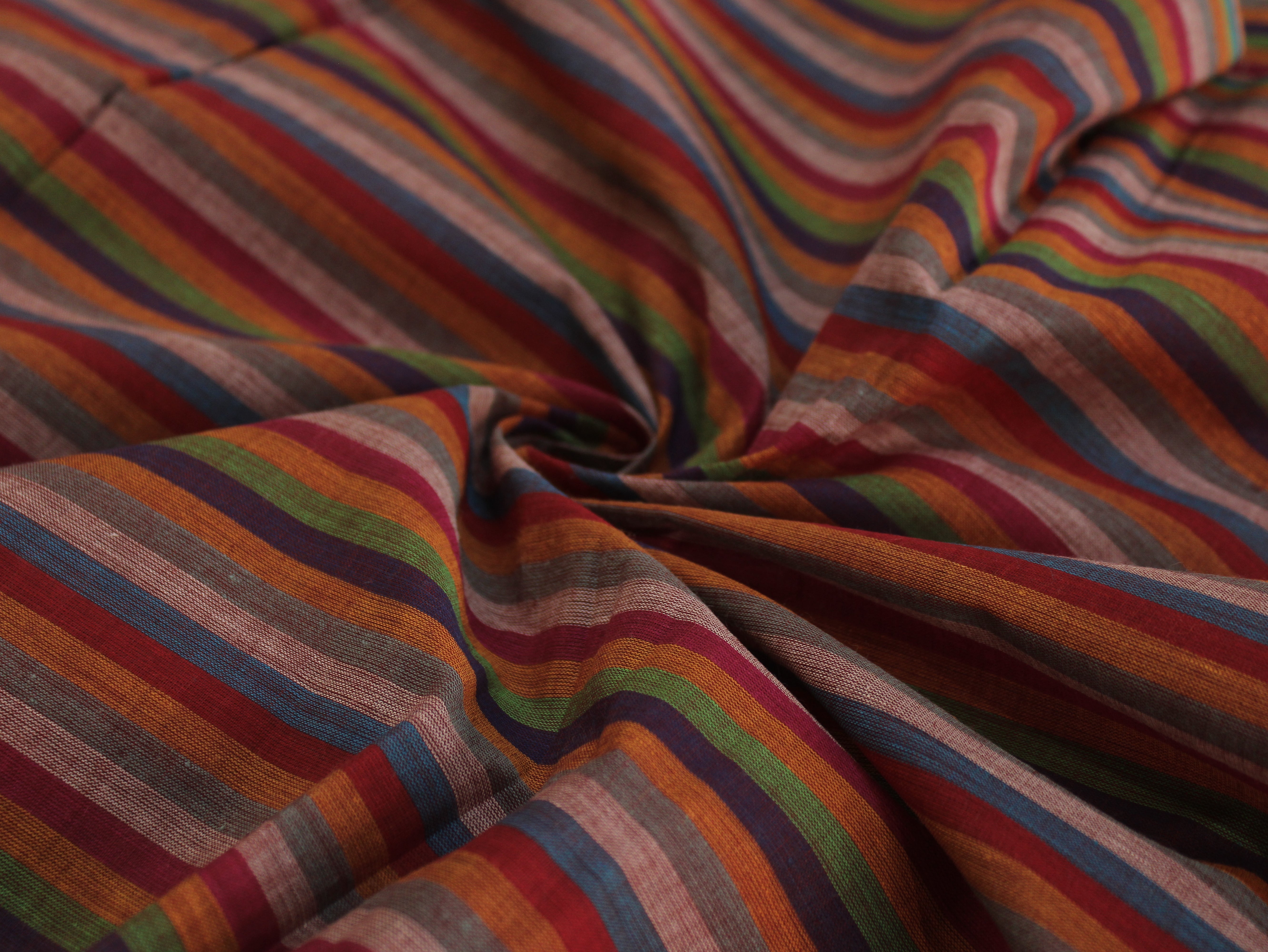 Pure Cotton Yarn-Dyed Handloom MUlticolour Stripe Fabric — Desert Sunset