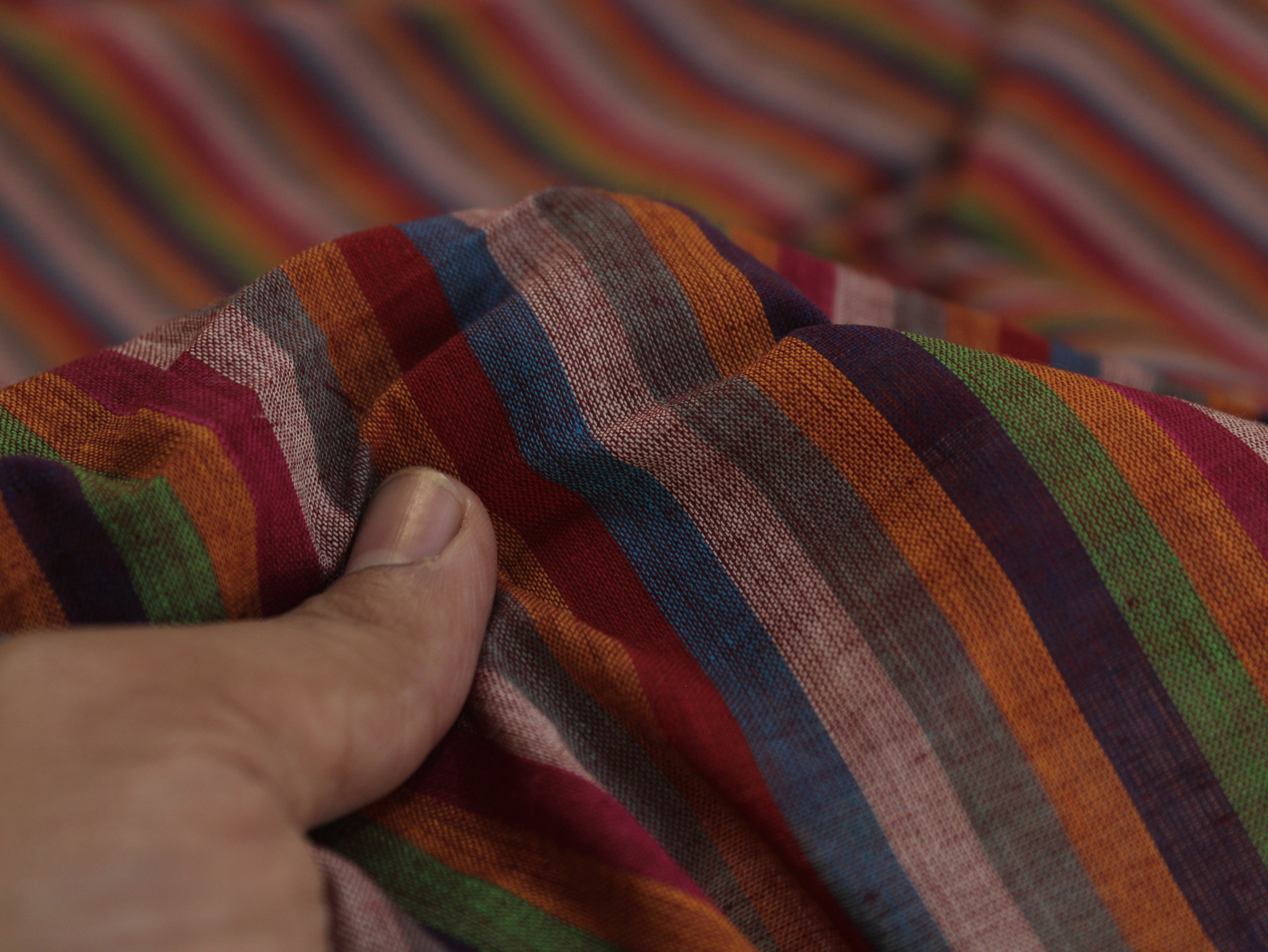 Pure Cotton Yarn-Dyed Handloom MUlticolour Stripe Fabric — Desert Sunset