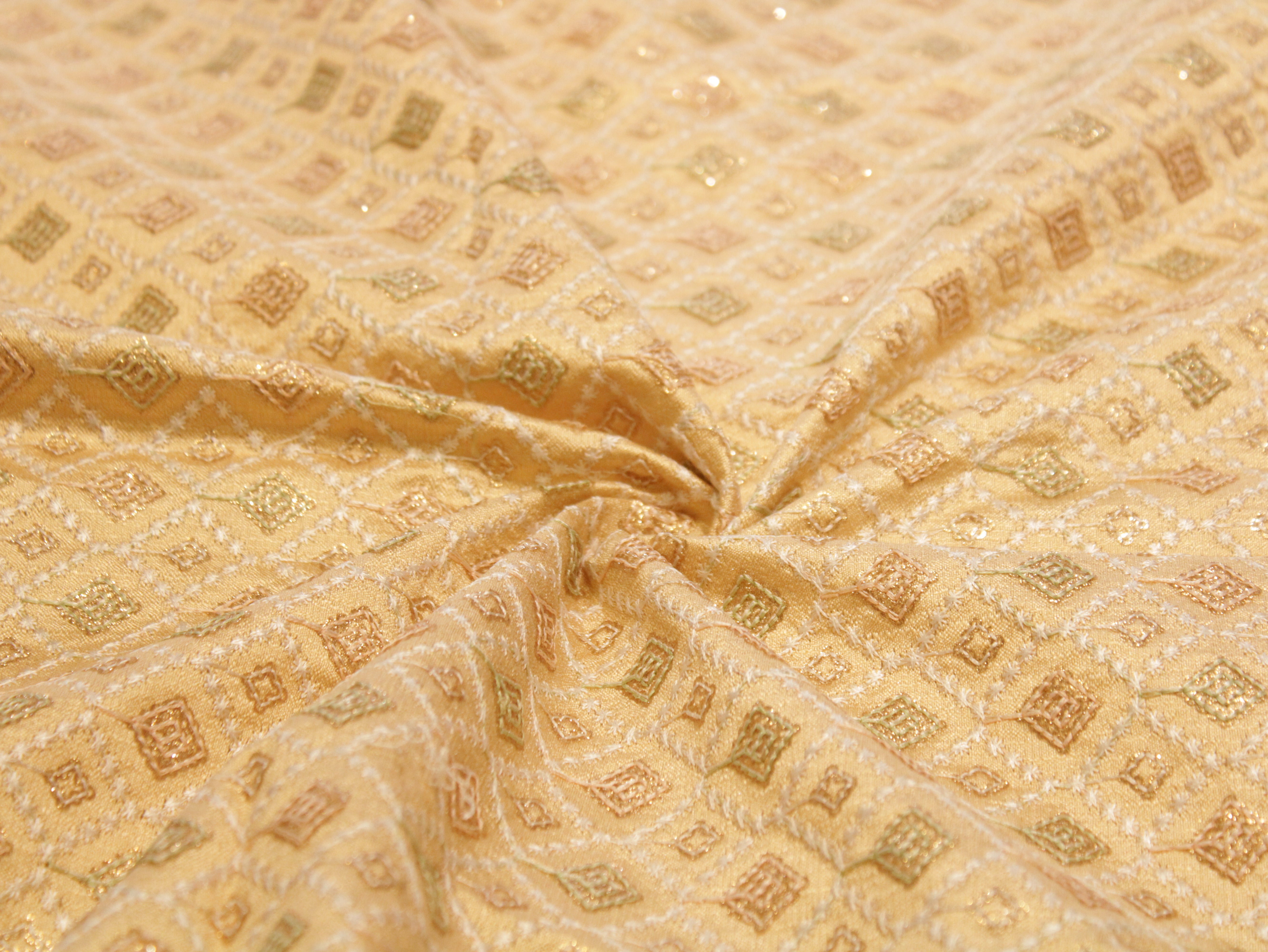 Premium Thread Work Fabric for Indowestern & Family Ensembles - Golden