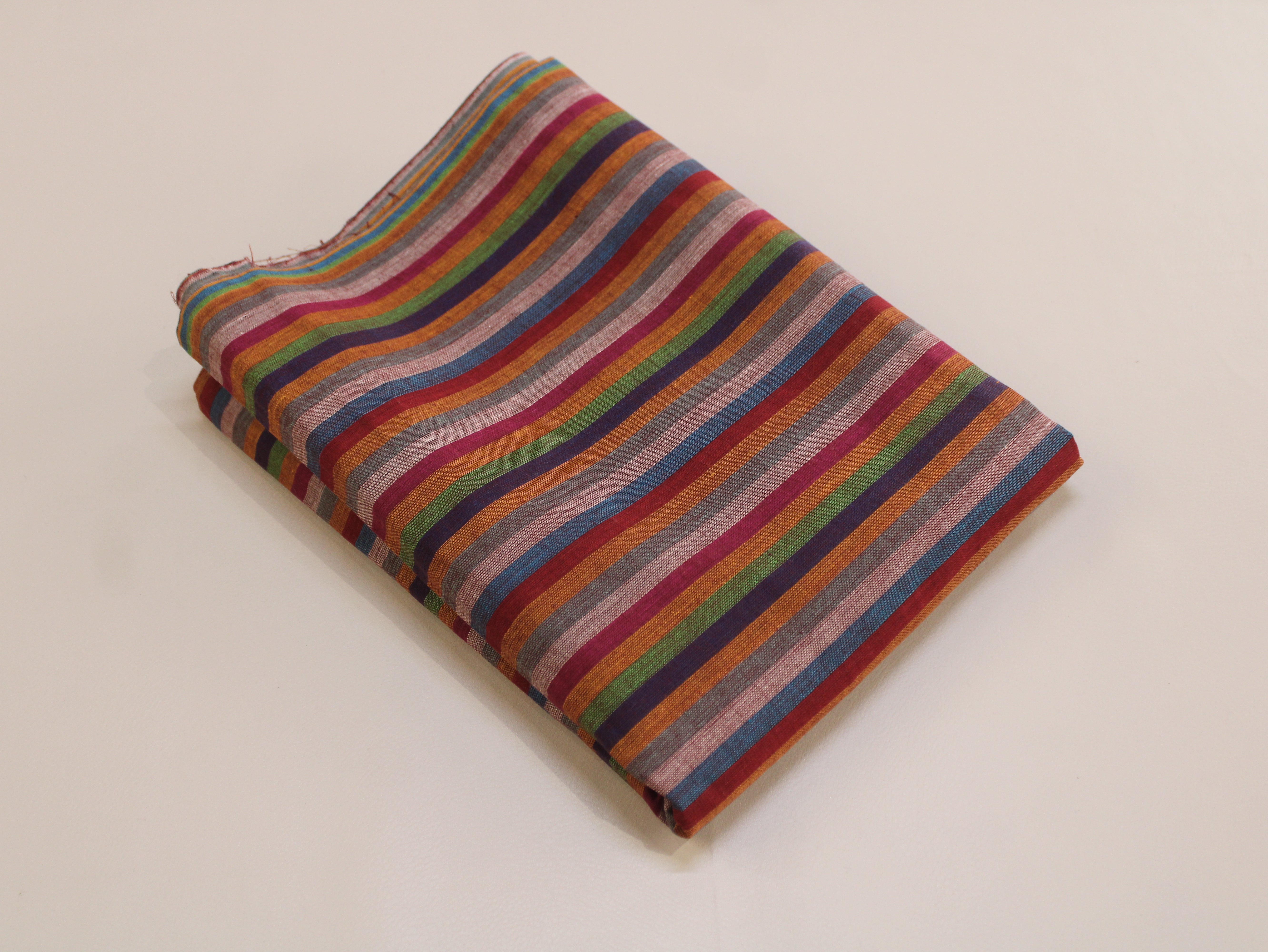 Pure Cotton Yarn-Dyed Handloom MUlticolour Stripe Fabric — Desert Sunset