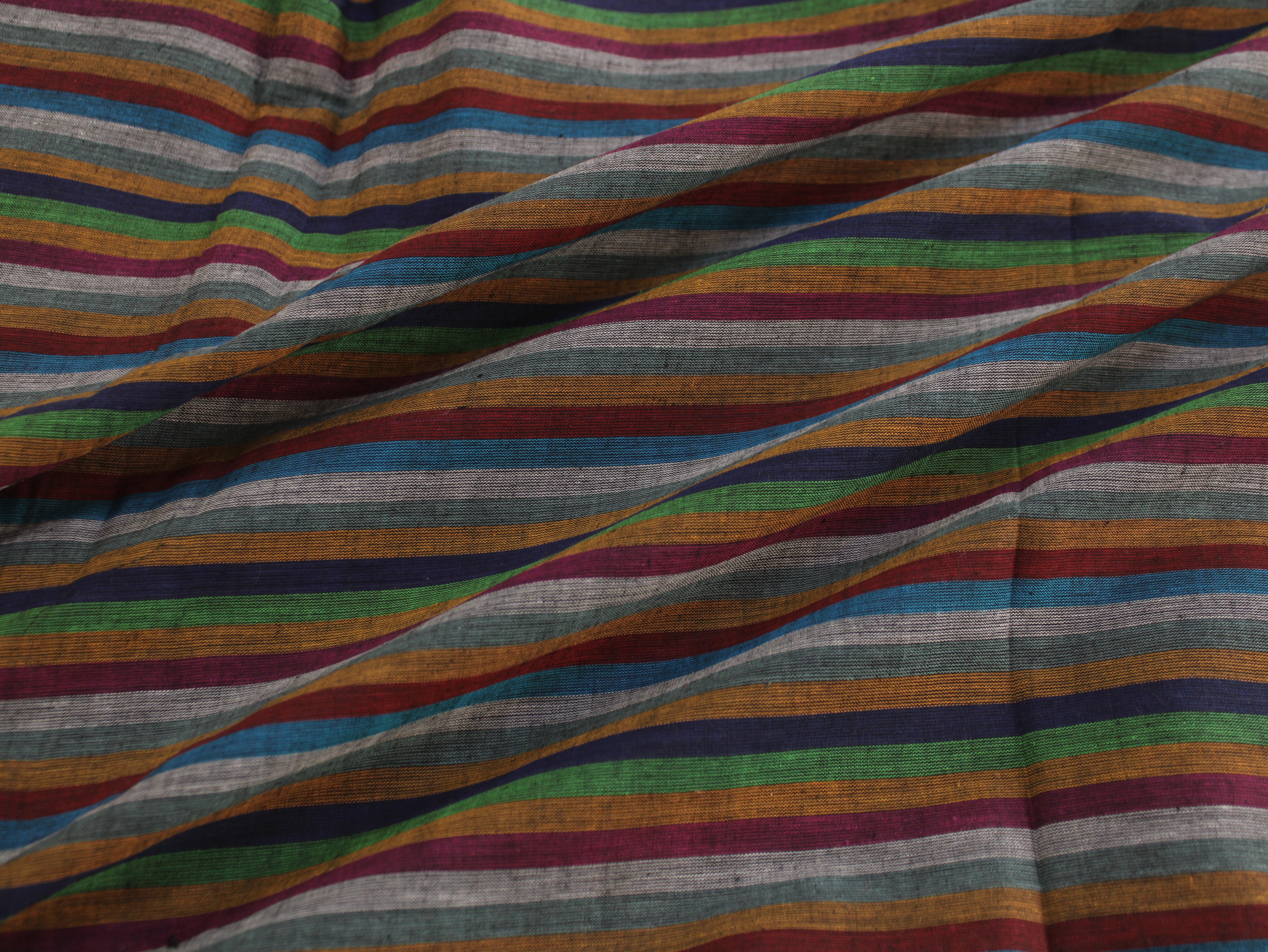 Pure Cotton Yarn-Dyed Handloom Multicolour Stripe Fabric — Forest Berry