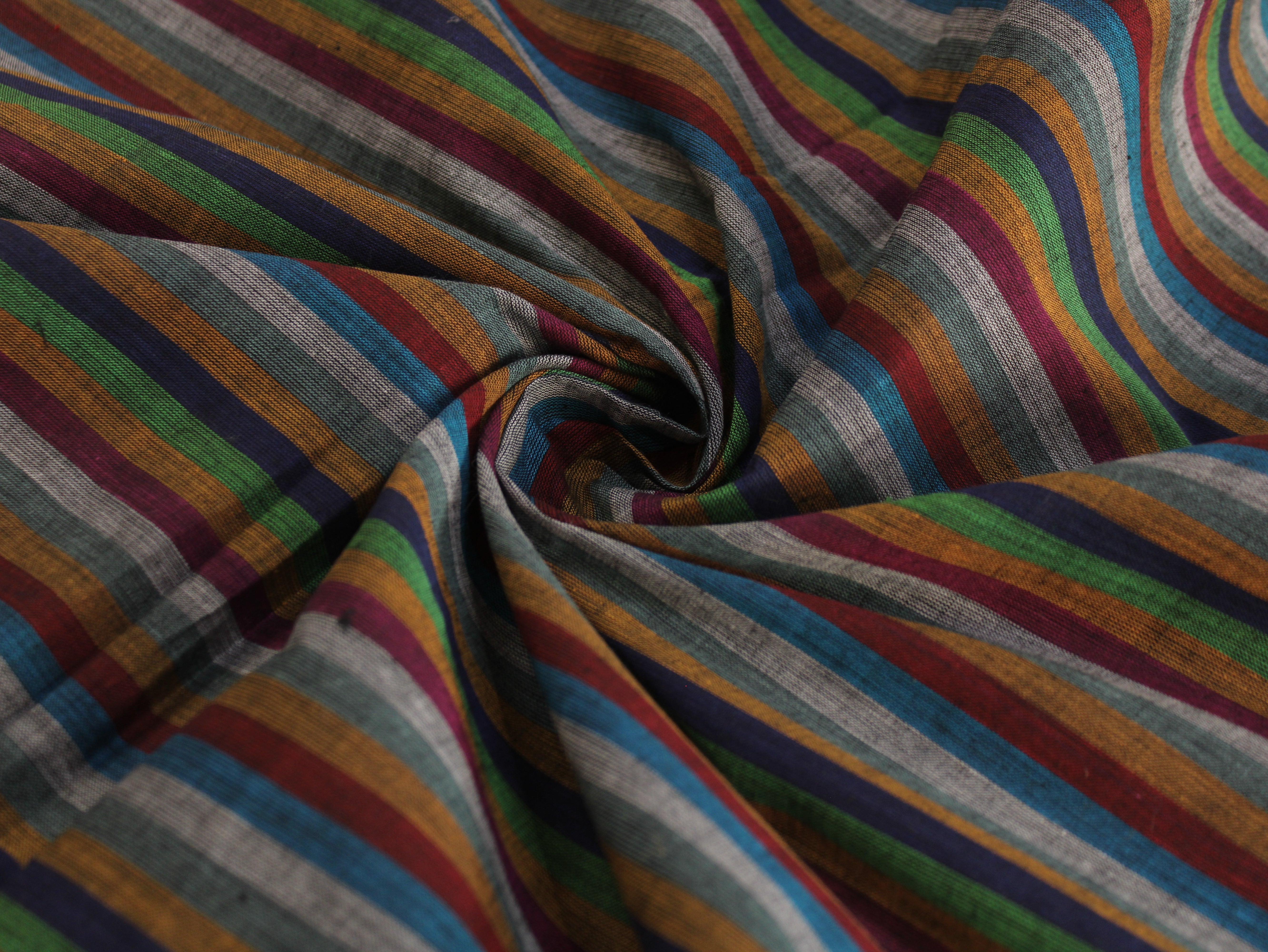 Pure Cotton Yarn-Dyed Handloom Multicolour Stripe Fabric — Forest Berry