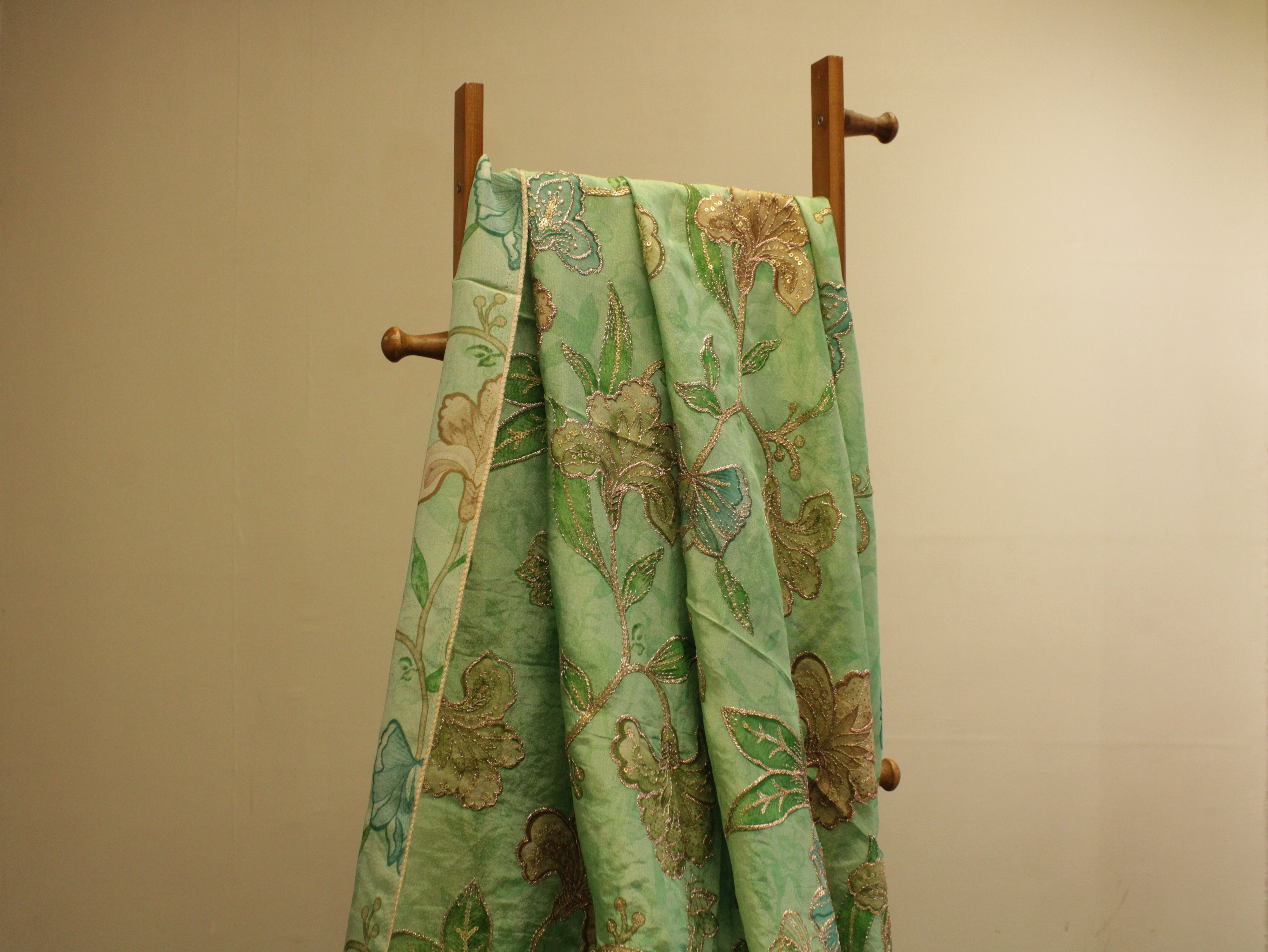 POSH : Digital Print with position work Tissue Fabric - Green