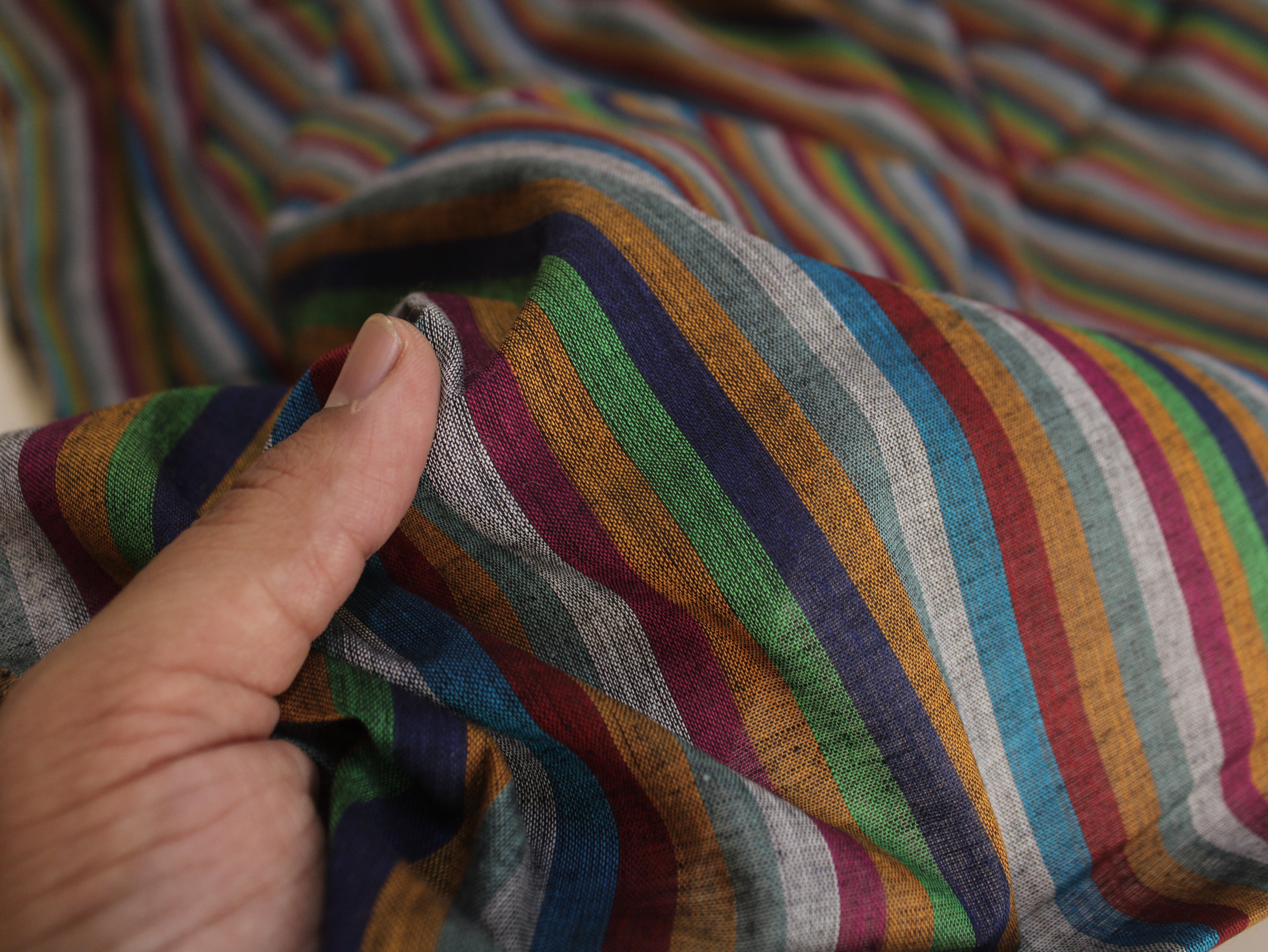 Pure Cotton Yarn-Dyed Handloom Multicolour Stripe Fabric — Forest Berry