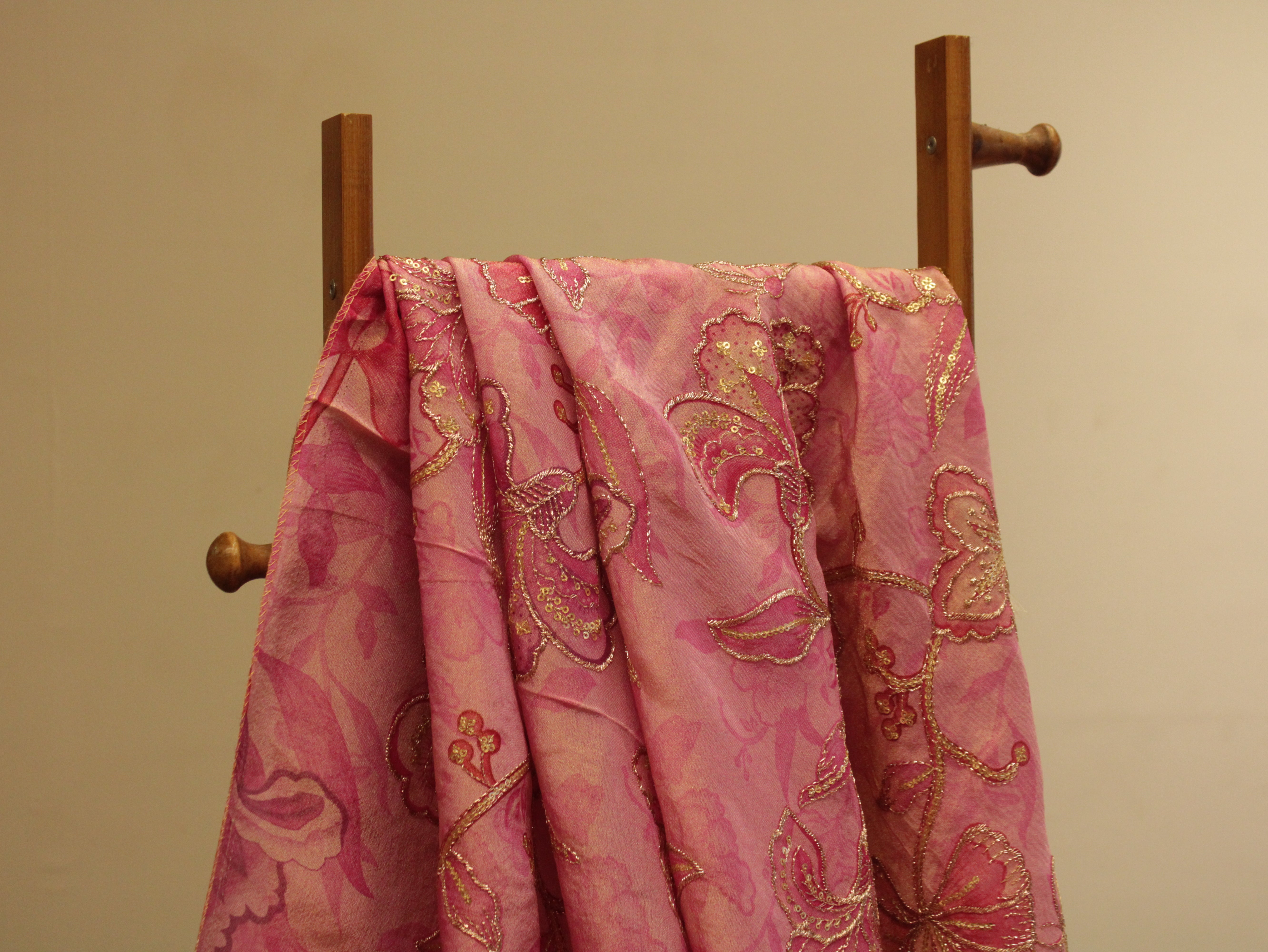 POSH : Digital Print with position work Tissue Fabric - Pink